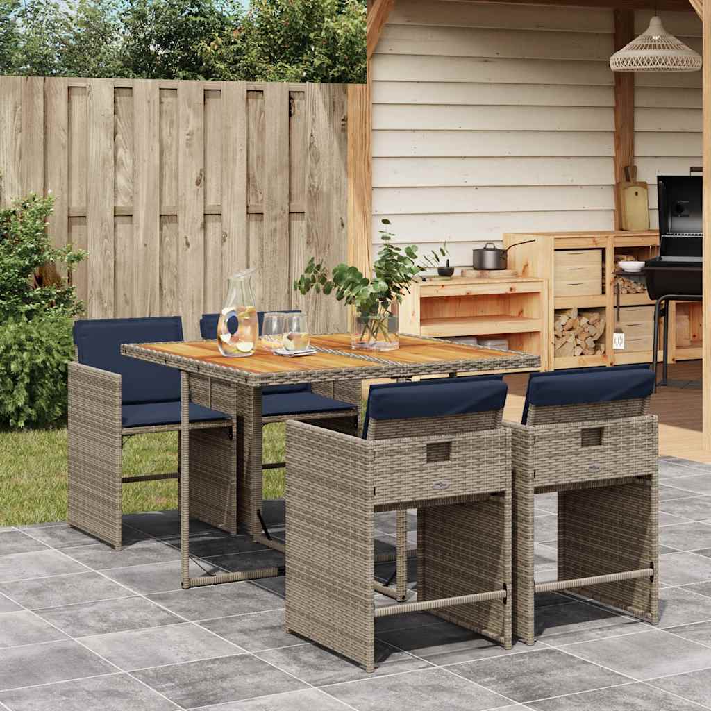 5-teiliges Garten-Ess-Set mit Kissen, grau, Polyrattan