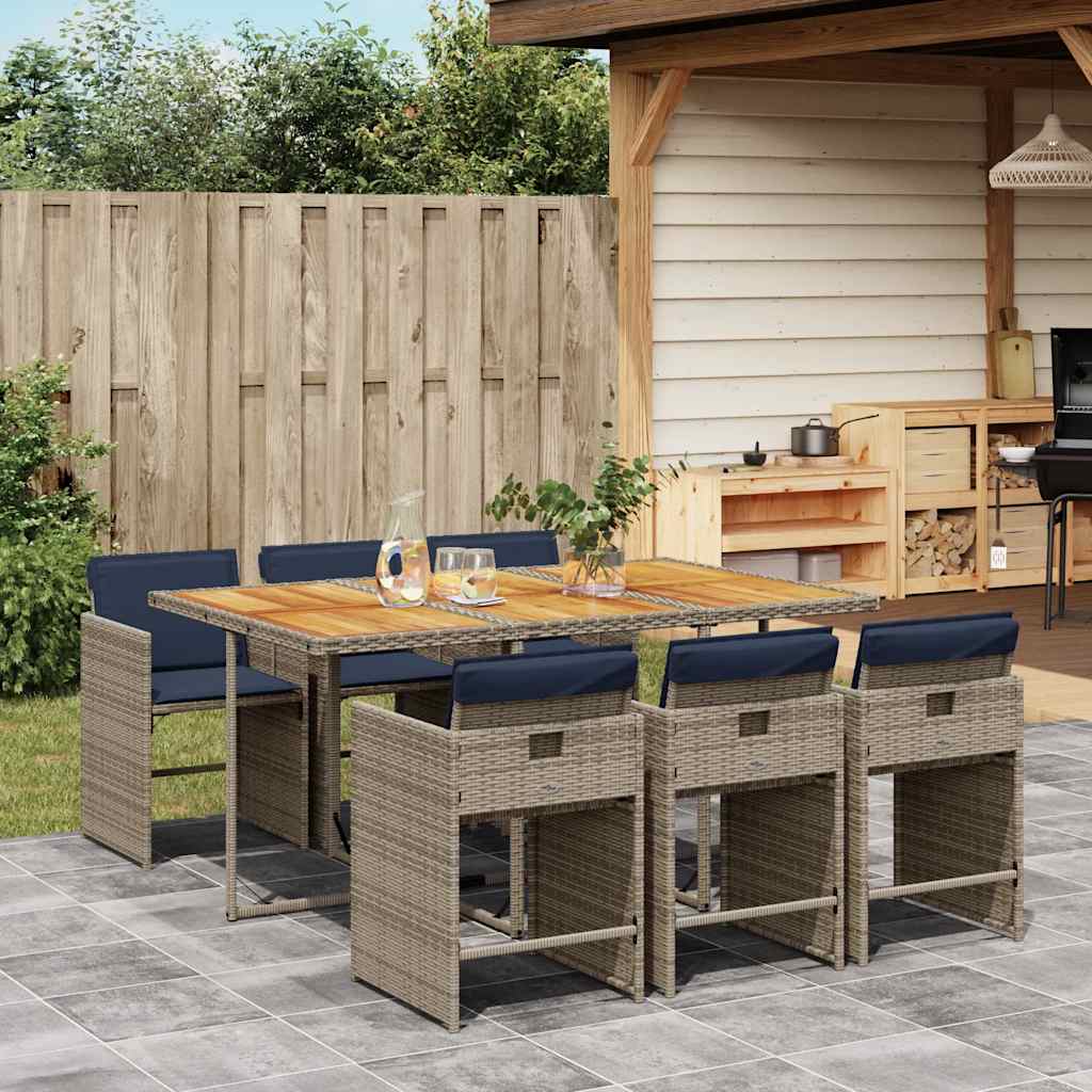 7-teiliges Garten-Ess-Set mit Kissen, grau, Polyrattan