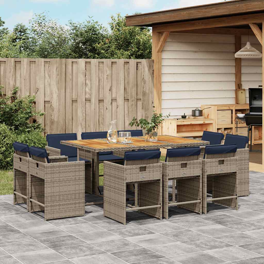 11-teiliges Garten-Ess-Set mit Kissen, grau, Polyrattan