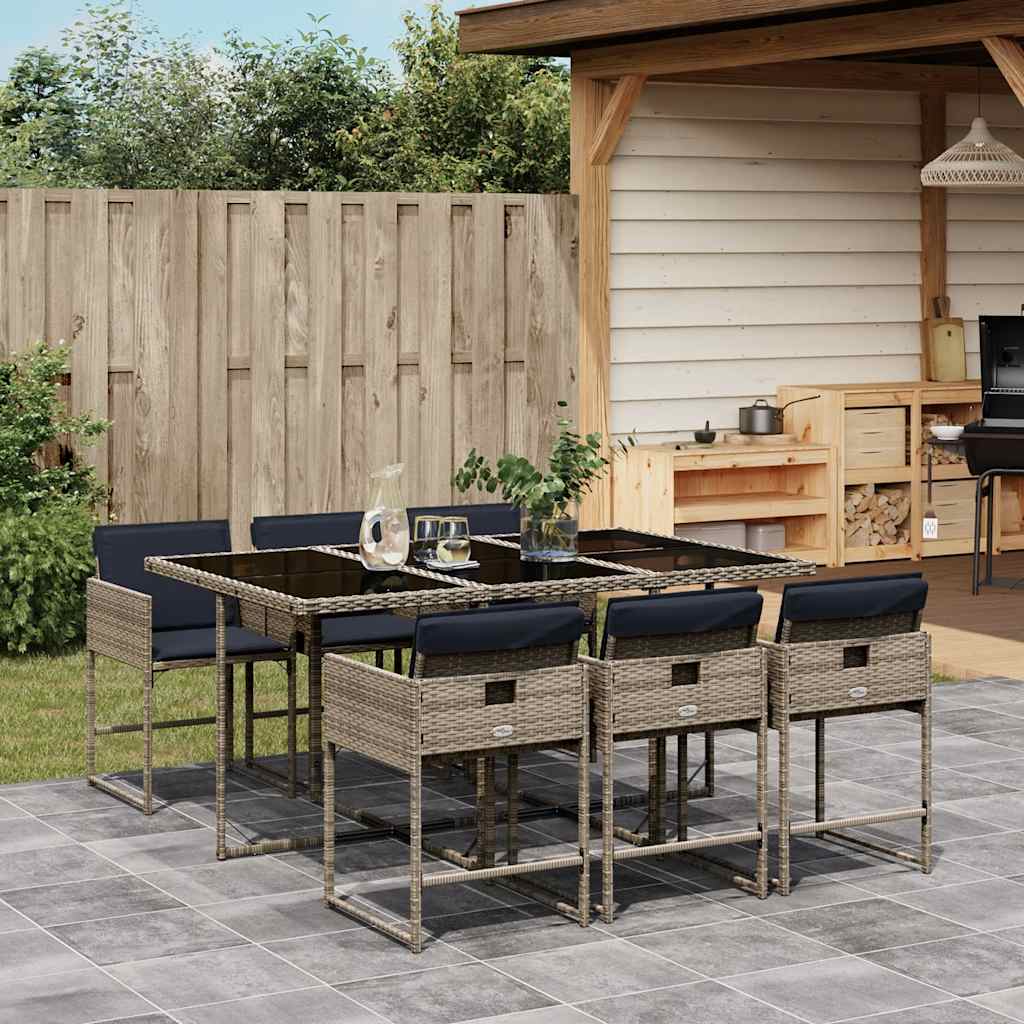 7-teiliges Garten-Ess-Set mit Kissen, grau, Polyrattan