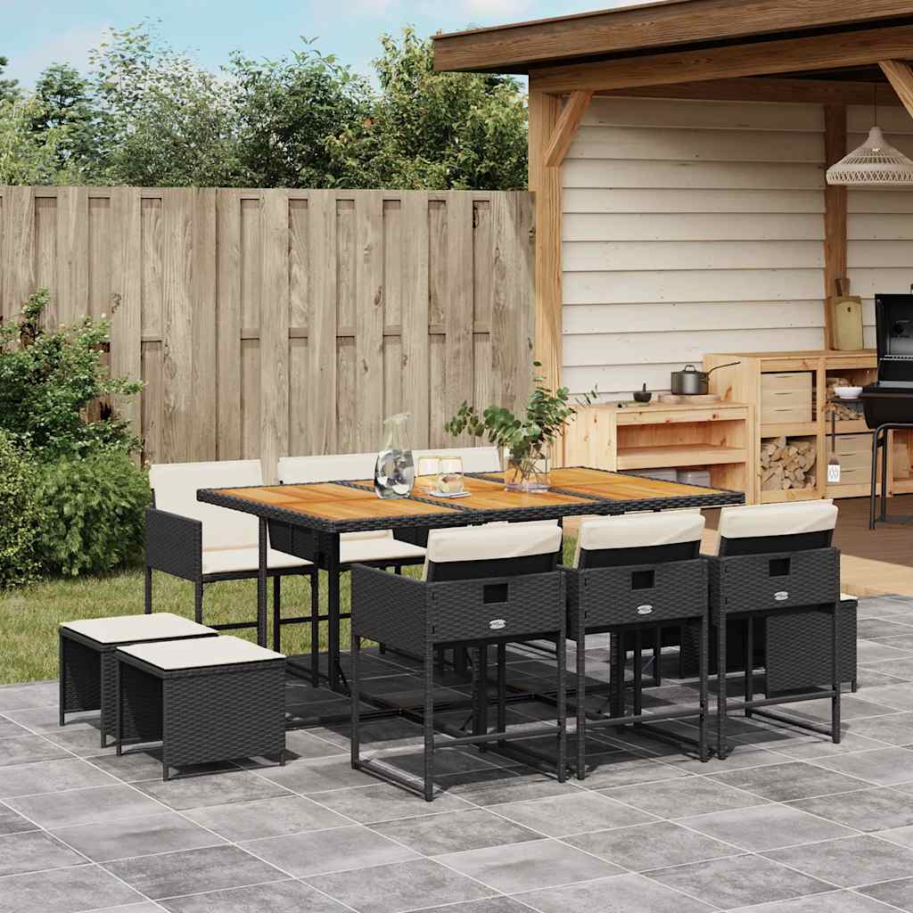 11-tlg. Garten-Essgruppe mit Kissen Schwarz Poly Rattan