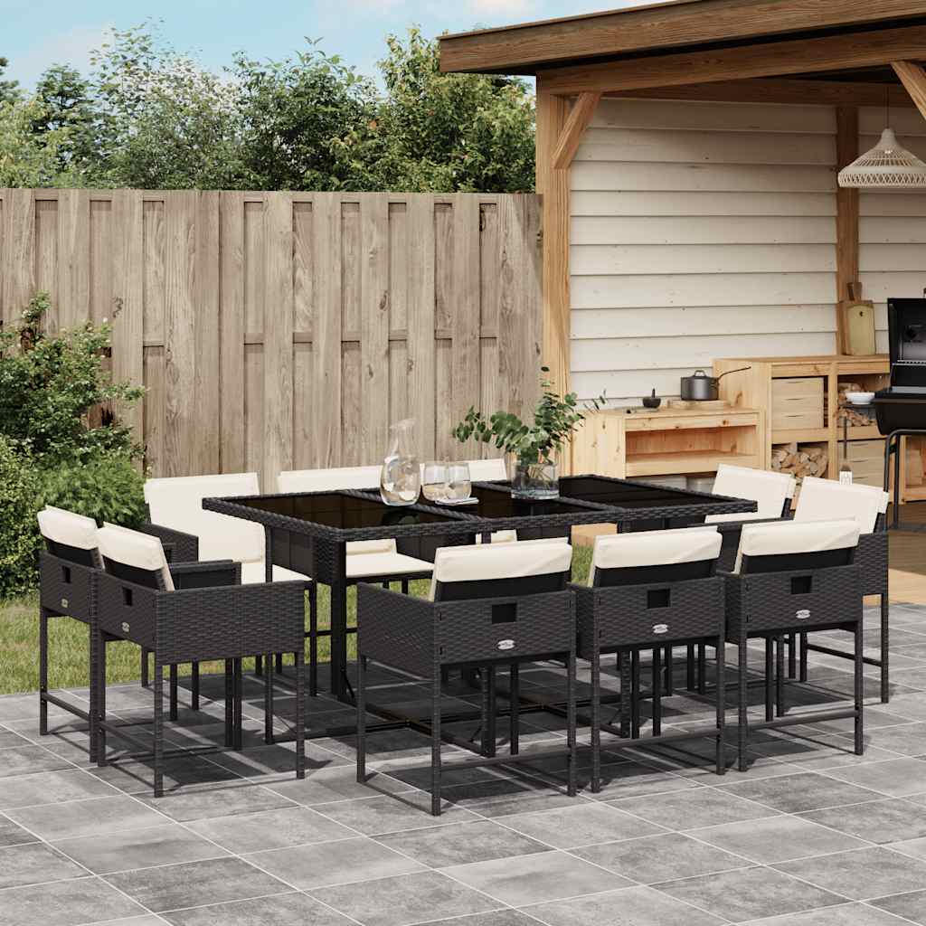 11-tlg. Garten-Essgruppe mit Kissen Schwarz Poly Rattan