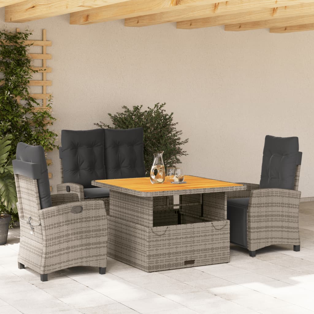4-tlg. Garten-Essgruppe mit Kissen Grau Poly Rattan