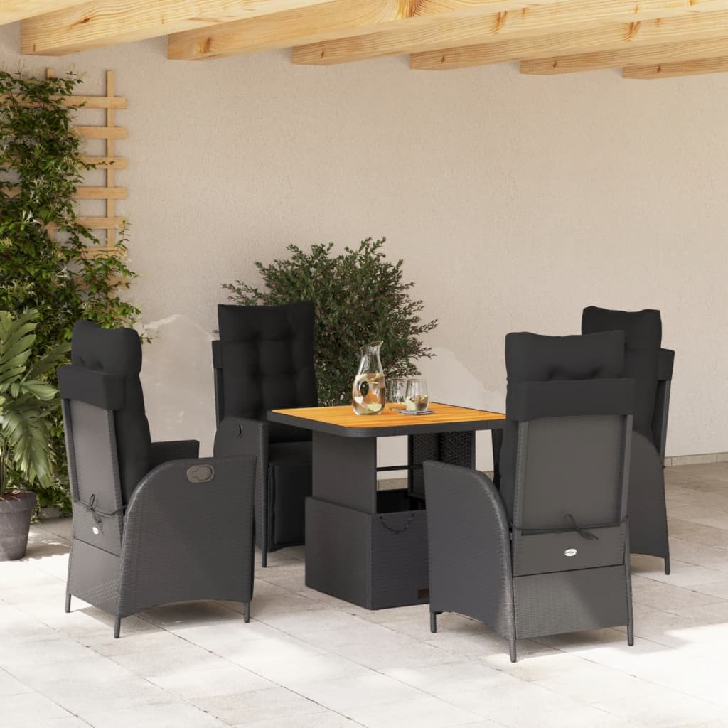 5-tlg. Garten-Essgruppe mit Kissen Schwarz Poly Rattan