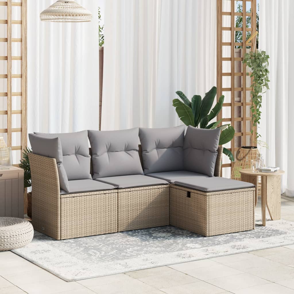 4-tlg. Garten-Sofagarnitur mit Kissen Beigemischung Poly Rattan