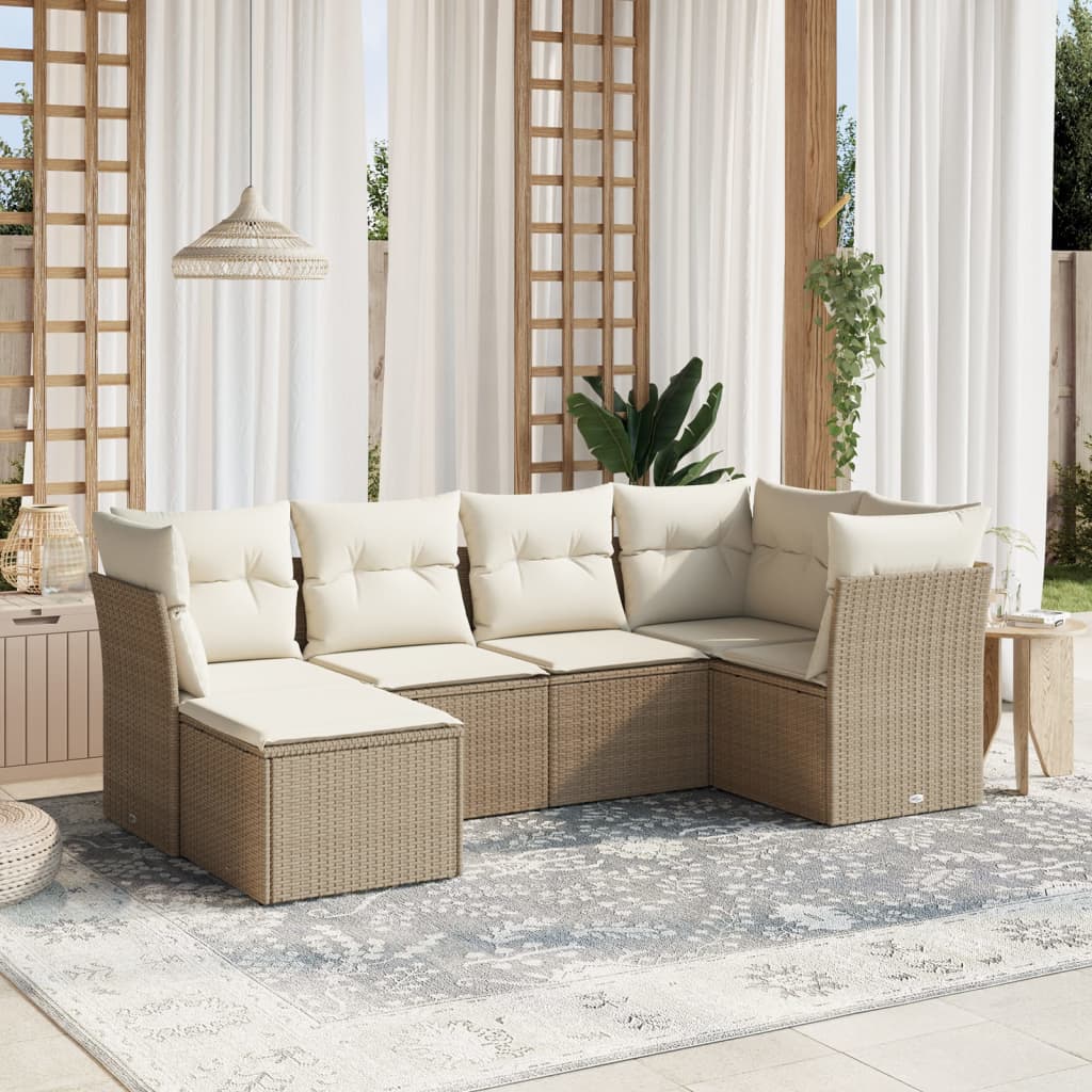 6-tlg. Garten-Sofagarnitur mit Kissen Beige Poly Rattan