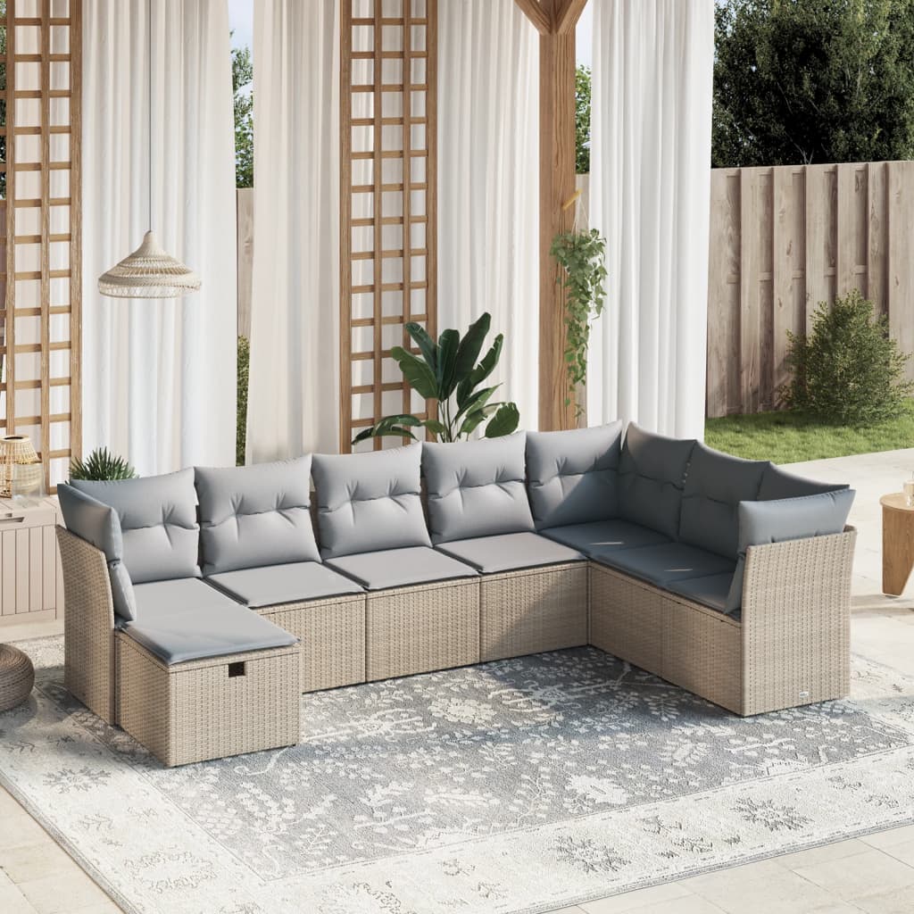 8-tlg. Garten-Sofagarnitur mit Kissen Beige Poly Rattan