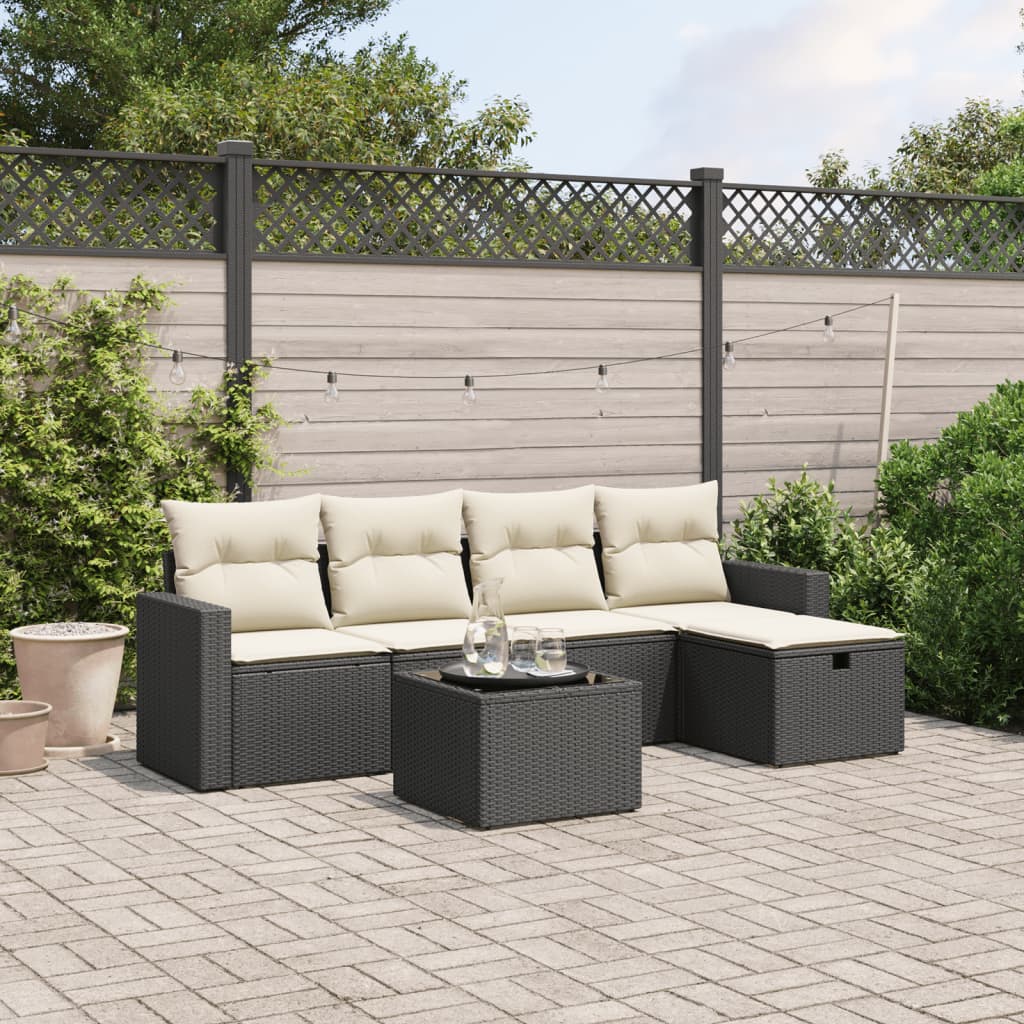 6-tlg. Garten-Sofagarnitur mit Kissen Schwarz Poly Rattan