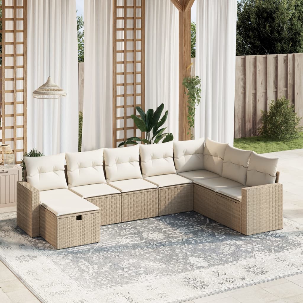8-tlg. Garten-Sofagarnitur mit Kissen Beige Poly Rattan