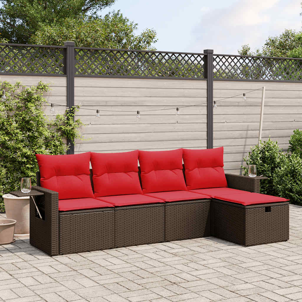 5-teiliges Gartensofa-Set mit Kissen, braun, Polyrattan