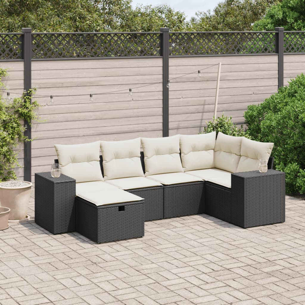 6-tlg. Garten-Sofagarnitur mit Kissen Schwarz Poly Rattan