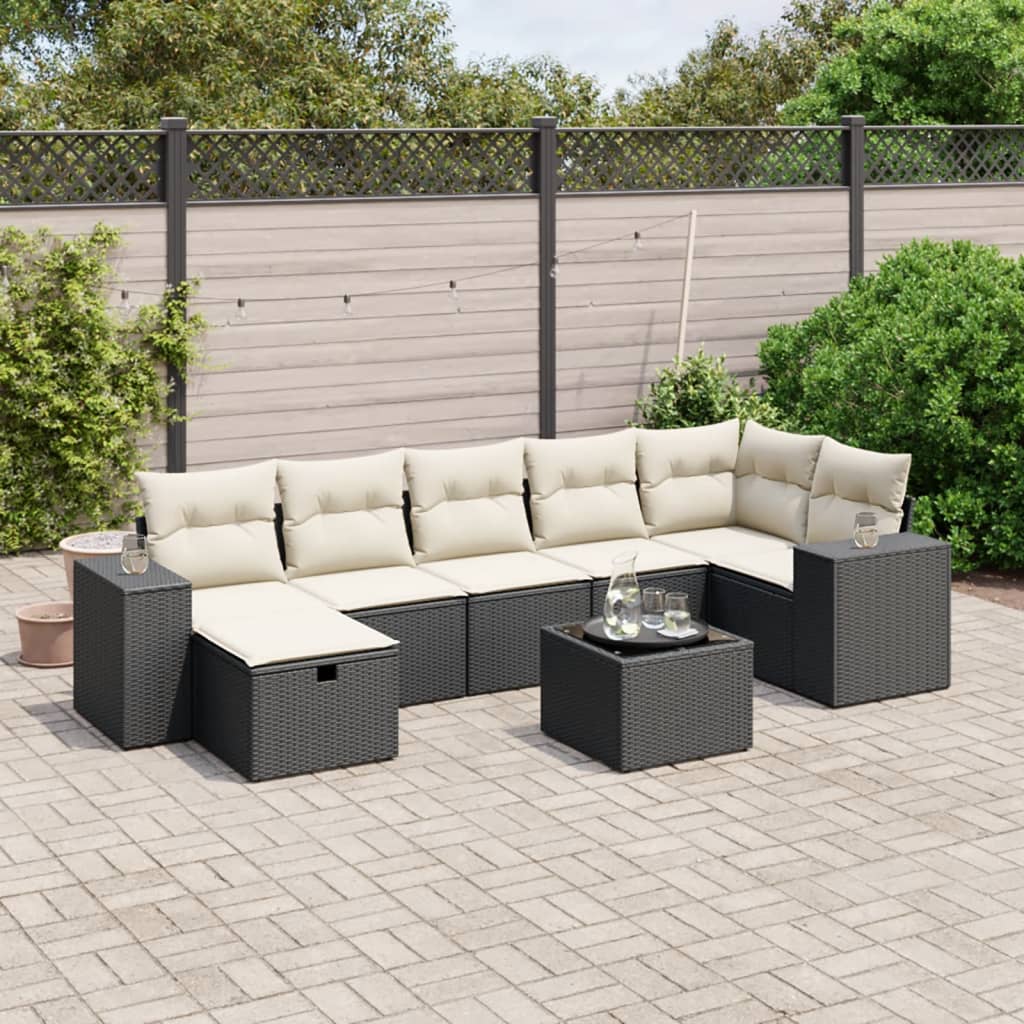 8-tlg. Garten-Sofagarnitur mit Kissen Schwarz Poly Rattan