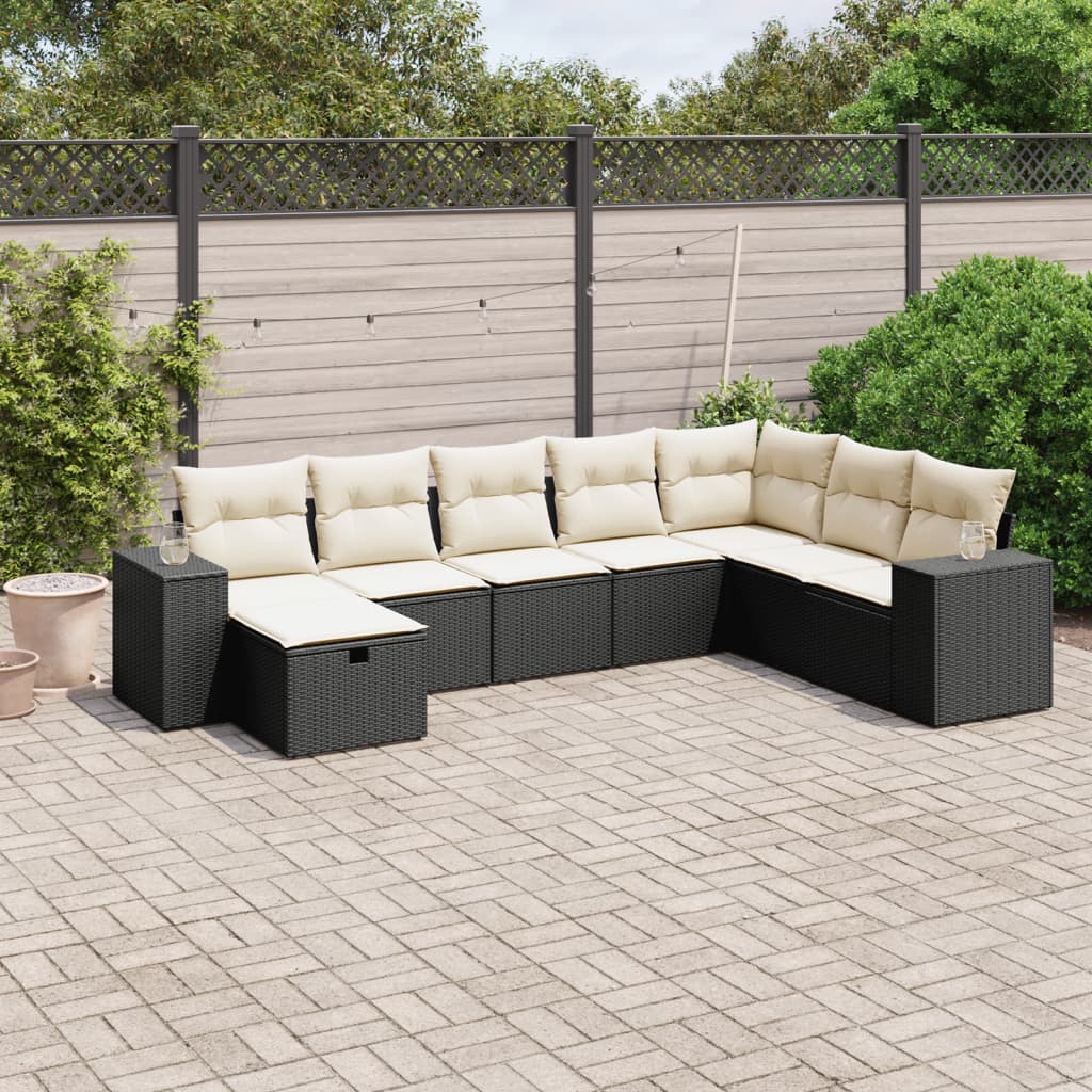 8-tlg. Garten-Sofagarnitur mit Kissen Schwarz Poly Rattan