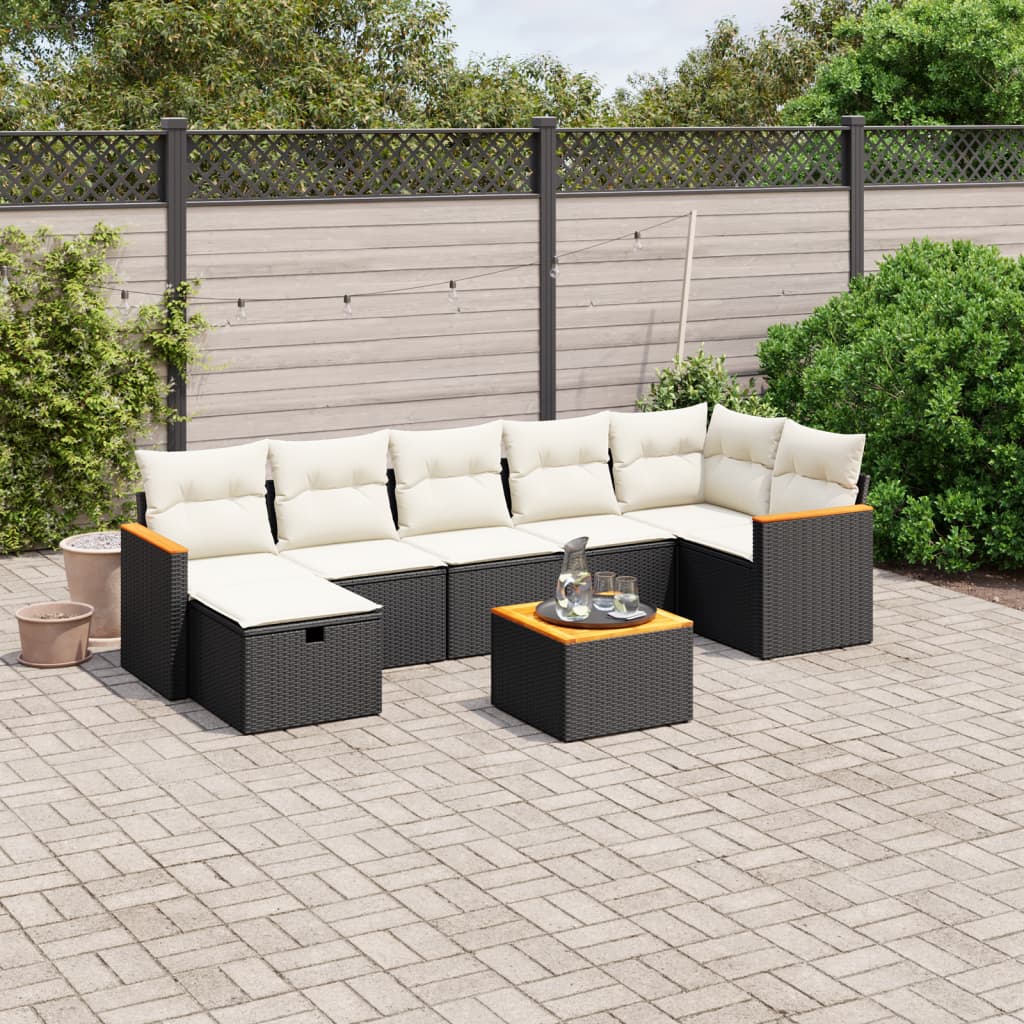 8-tlg. Garten-Sofagarnitur mit Kissen Schwarz Poly Rattan
