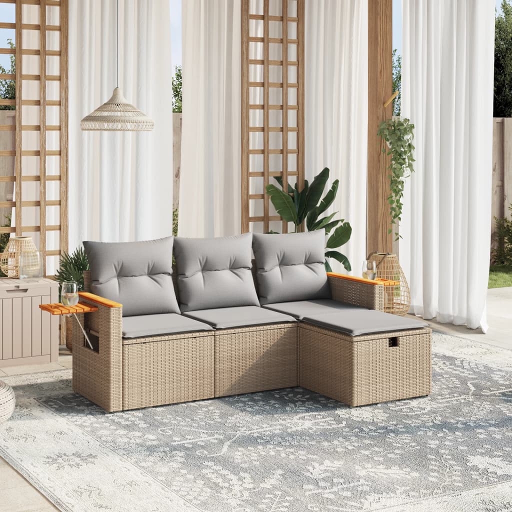 4-tlg. Garten-Sofagarnitur mit Kissen Beigemischung Poly Rattan