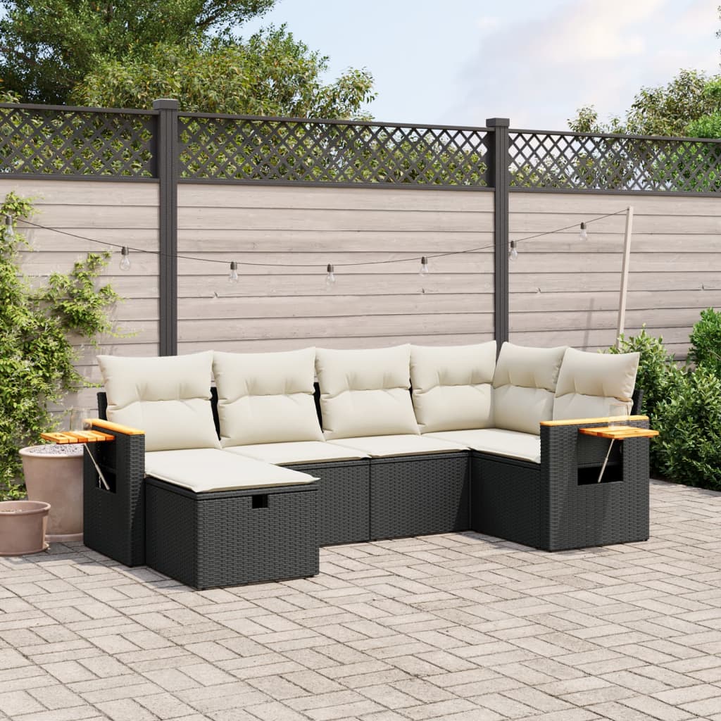 6-tlg. Garten-Sofagarnitur mit Kissen Schwarz Poly Rattan