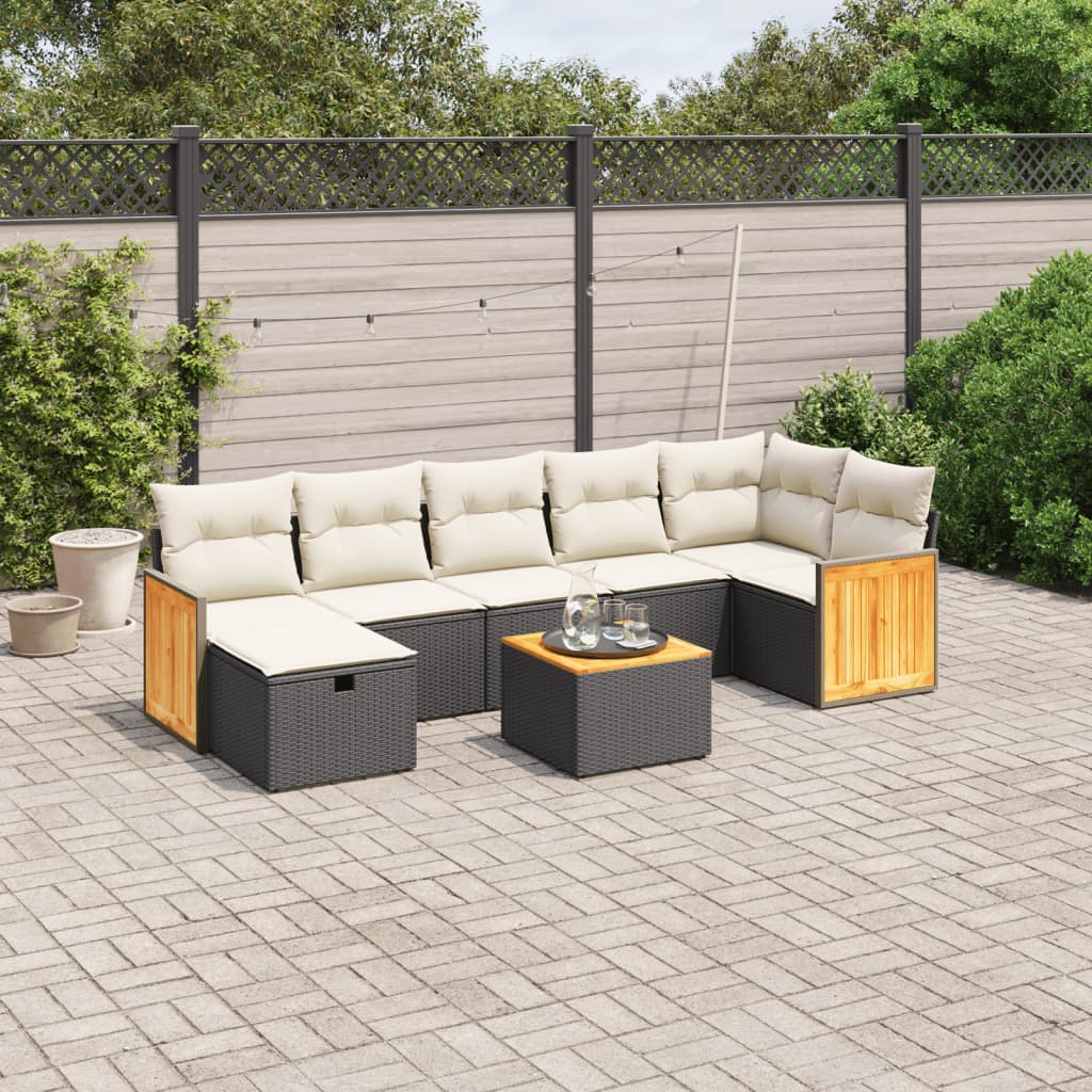 8-tlg. Garten-Sofagarnitur mit Kissen Schwarz Poly Rattan