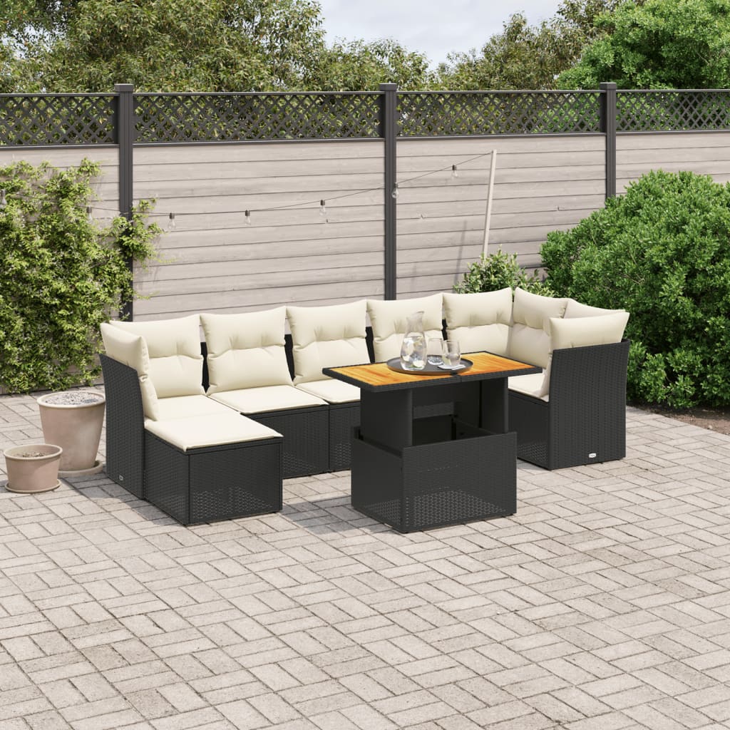 8-tlg. Garten-Sofagarnitur mit Kissen Schwarz Poly Rattan