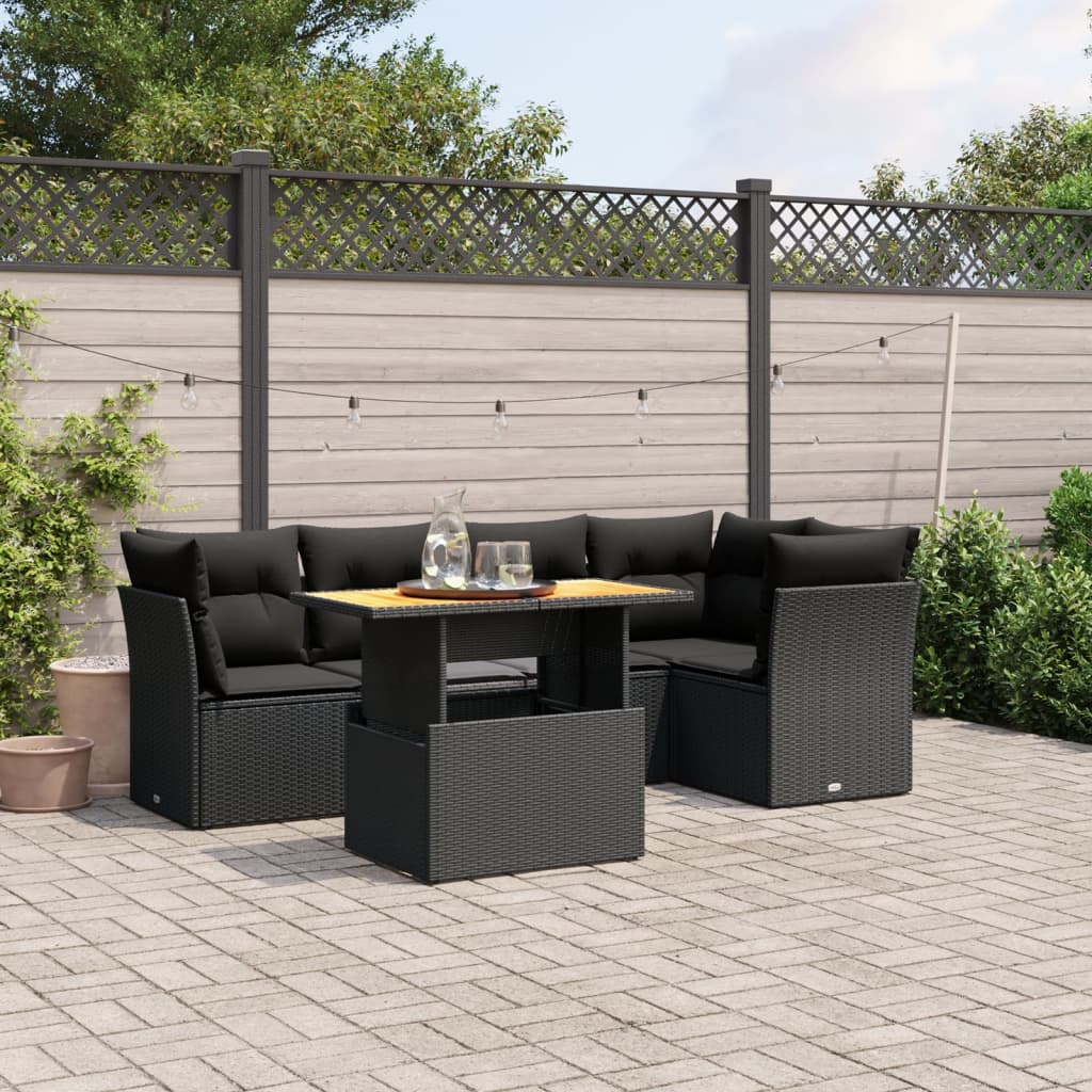 5-tlg. Garten-Sofagarnitur mit Kissen Schwarz Poly Rattan
