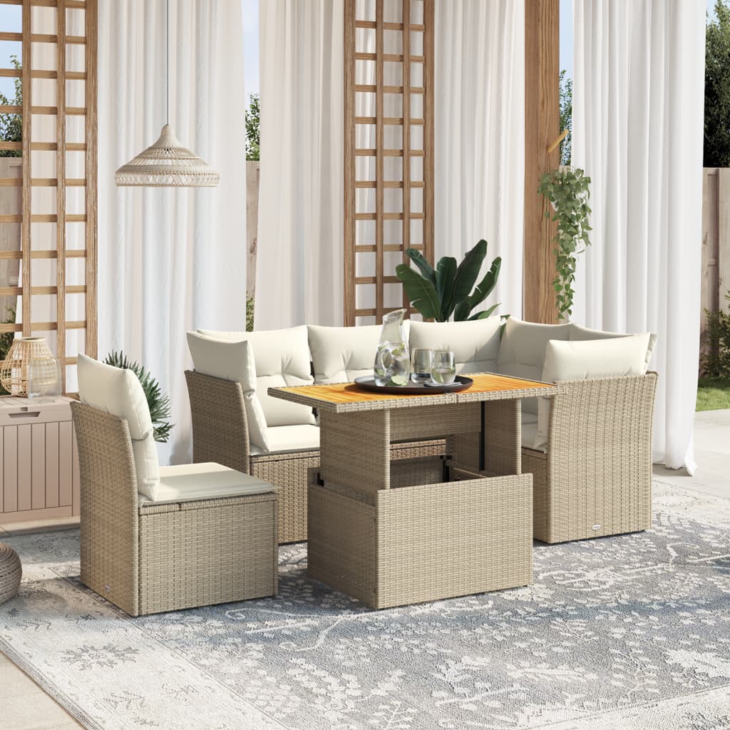 5-tlg. Garten-Sofagarnitur mit Kissen Beige Poly Rattan