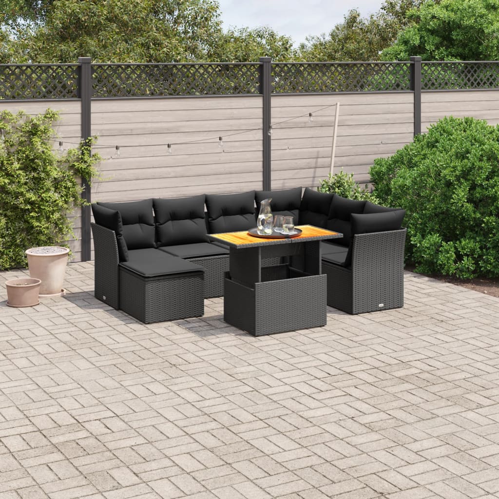 8-tlg. Garten-Sofagarnitur mit Kissen Schwarz Poly Rattan