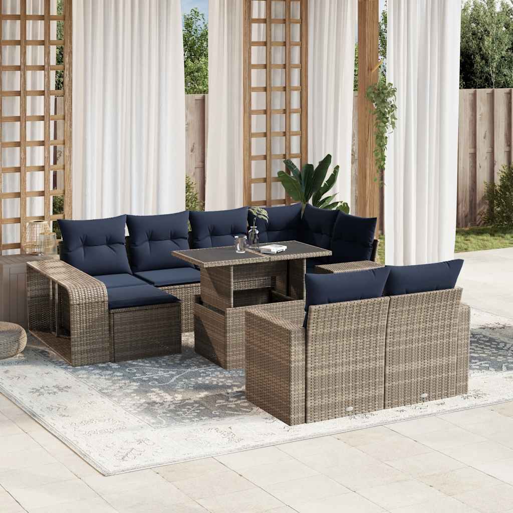 11-teiliges Gartensofa-Set mit Kissen, grau, Polyrattan