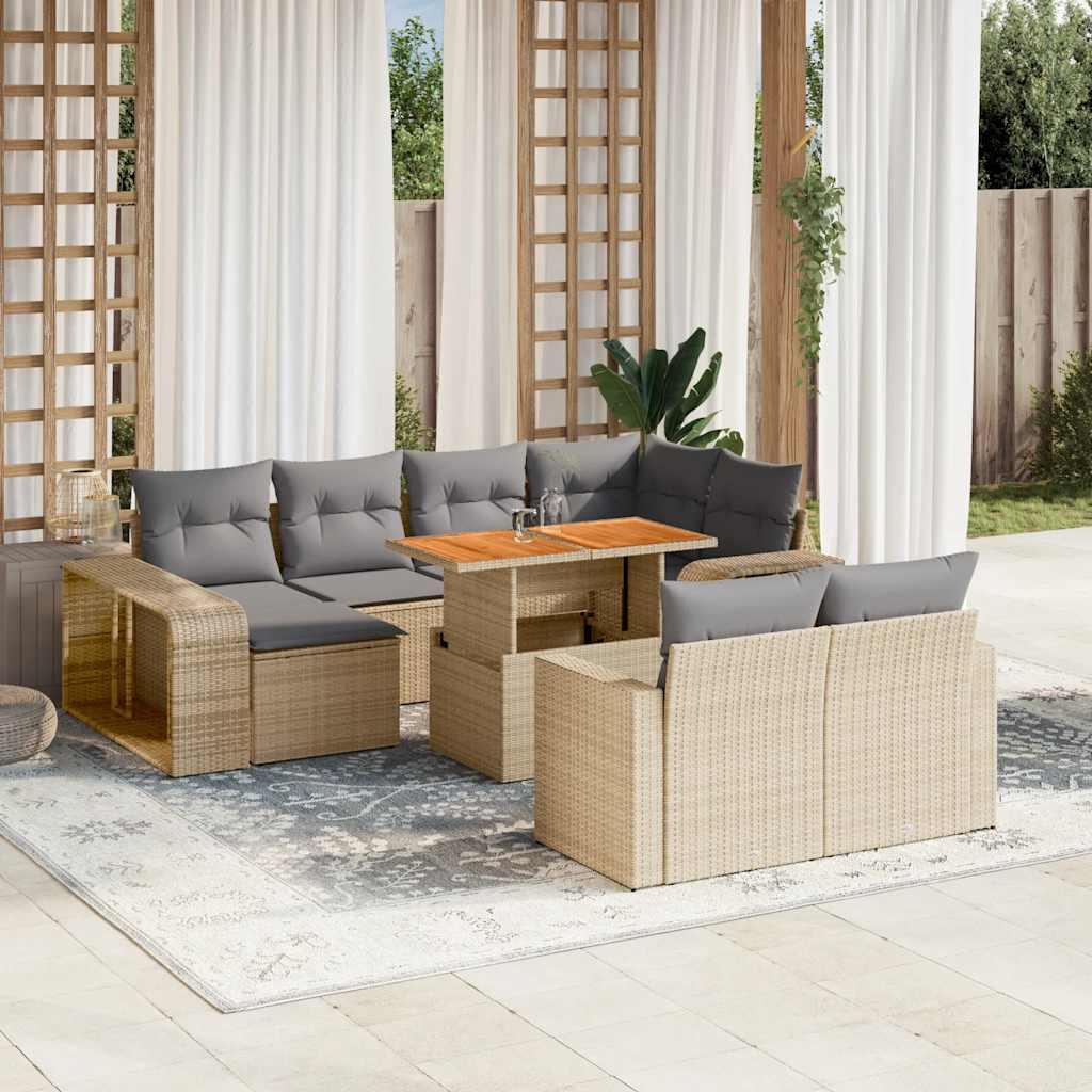11-tlg. Garten-Sofagarnitur mit Kissen Beige Poly Rattan