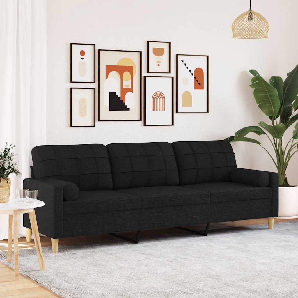 Sofa 3-Sitzer mit Zierkissen Schwarz 210 cm Stoff