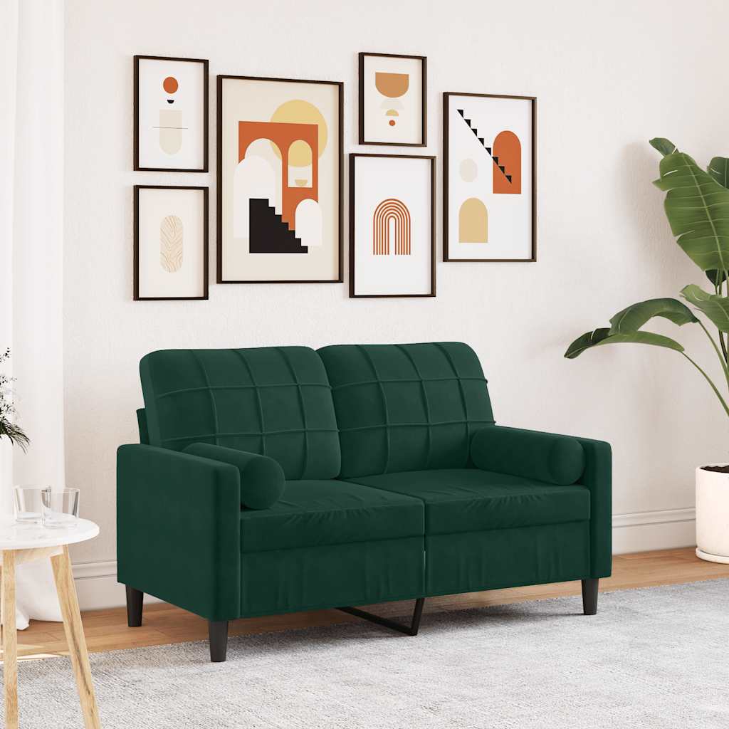 2-Sitzer-Sofa mit Zierkissen Dunkelgrün 120 cm Samt