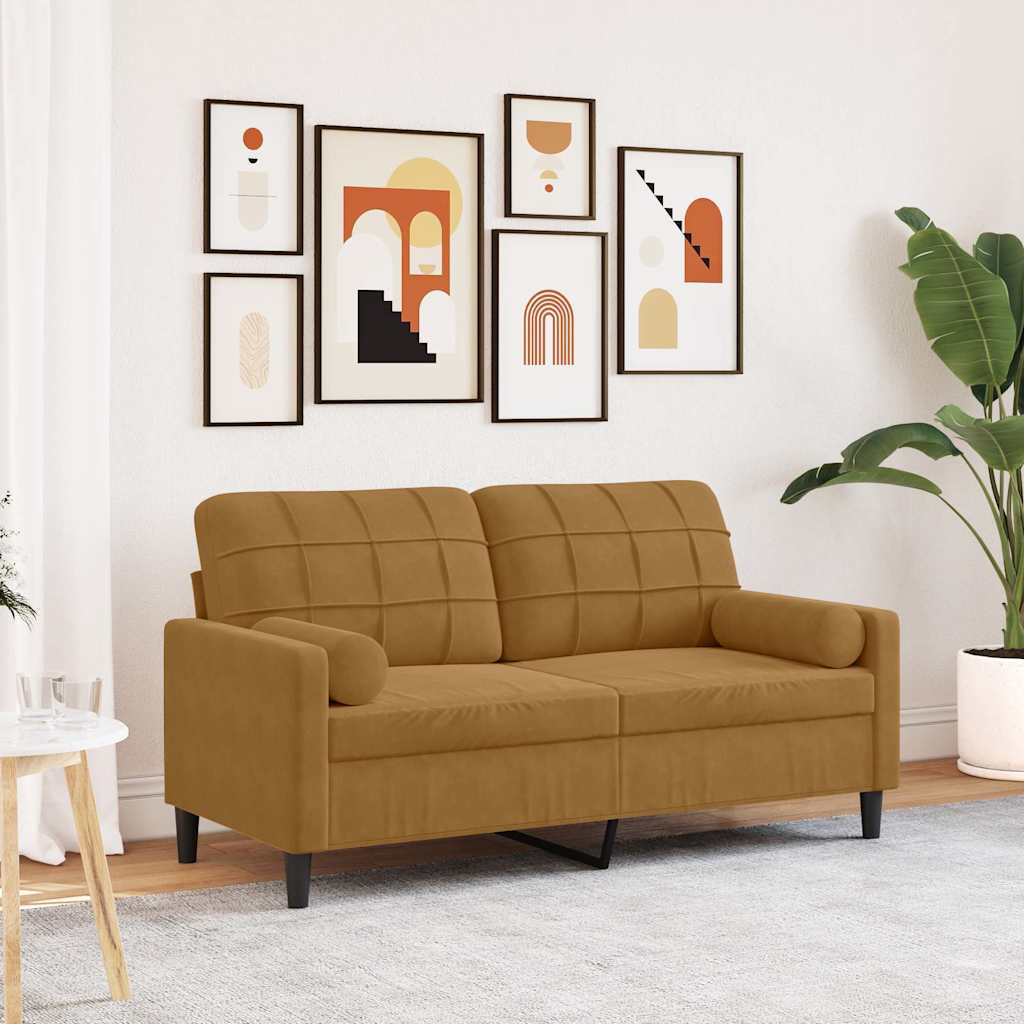 2-Sitzer-Sofa mit Zierkissen Braun 140 cm Samt
