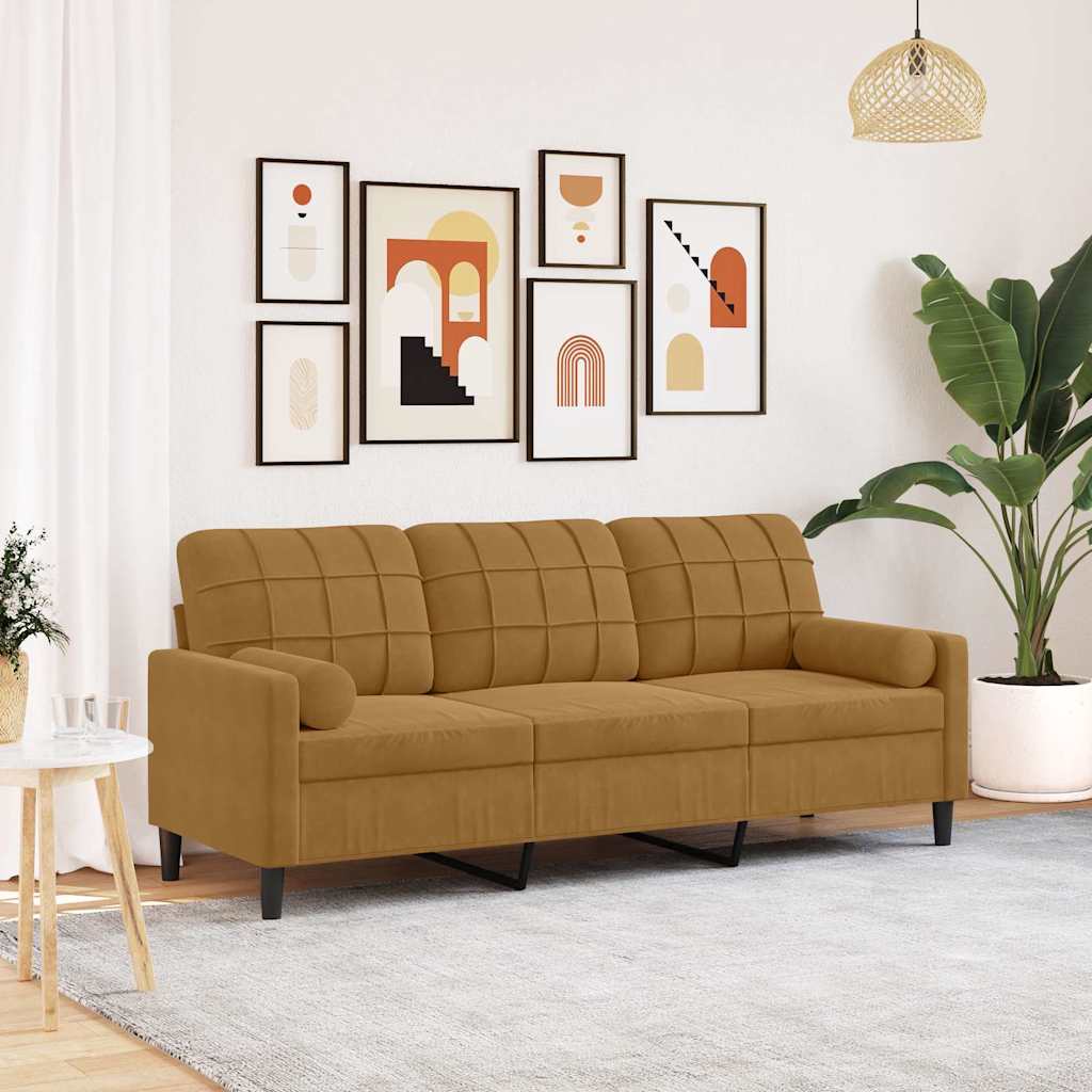 3-Sitzer-Sofa mit Zierkissen Braun 180 cm Samt