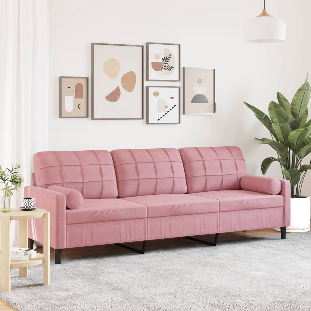 Sofa 3-Sitzer mit Zierkissen Rosa 210 cm Samt
