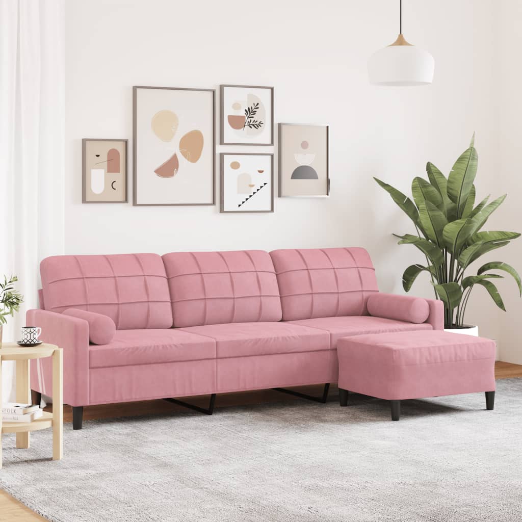 3-Sitzer-Sofa mit Hocker Rosa 210 cm Samt