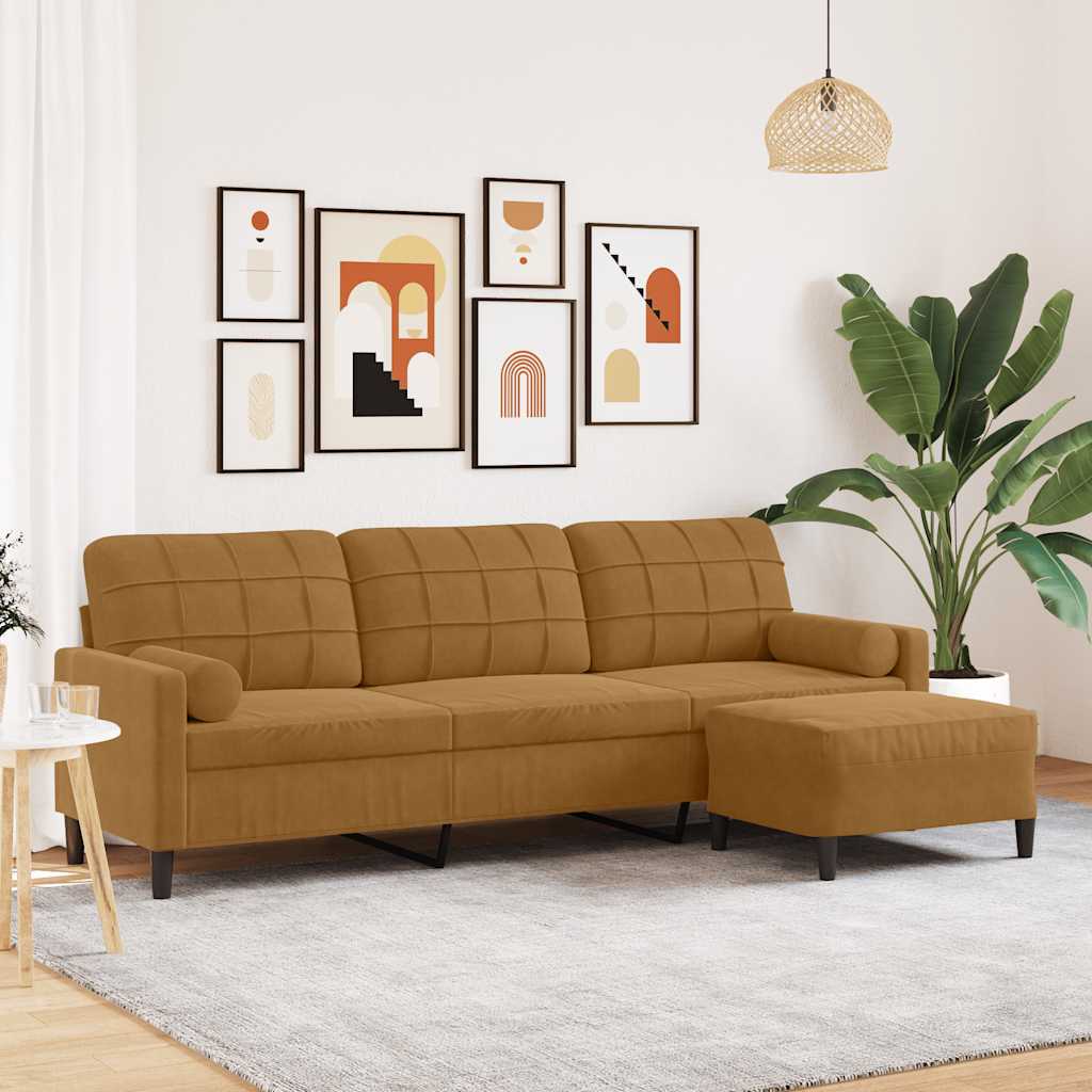 3-Sitzer-Sofa mit Hocker Braun 210 cm Samt