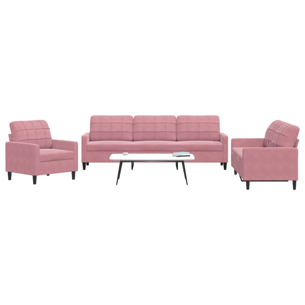 3-tlg. Sofagarnitur mit Kissen Rosa Samt