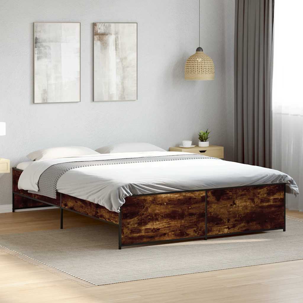 Bettgestell Räuchereiche 150x200 cm Holzwerkstoff und Metall