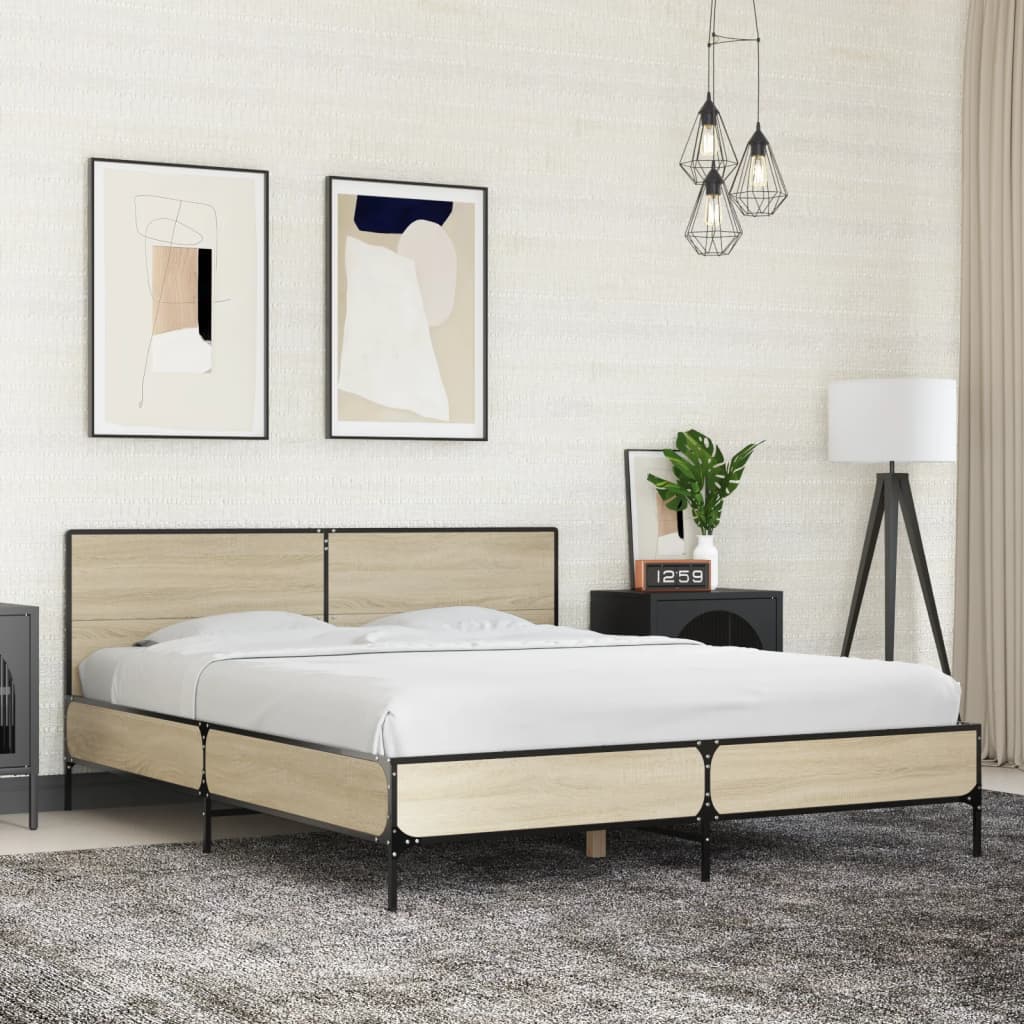 Bettgestell Sonoma-Eiche 150x200 cm Holzwerkstoff und Metall