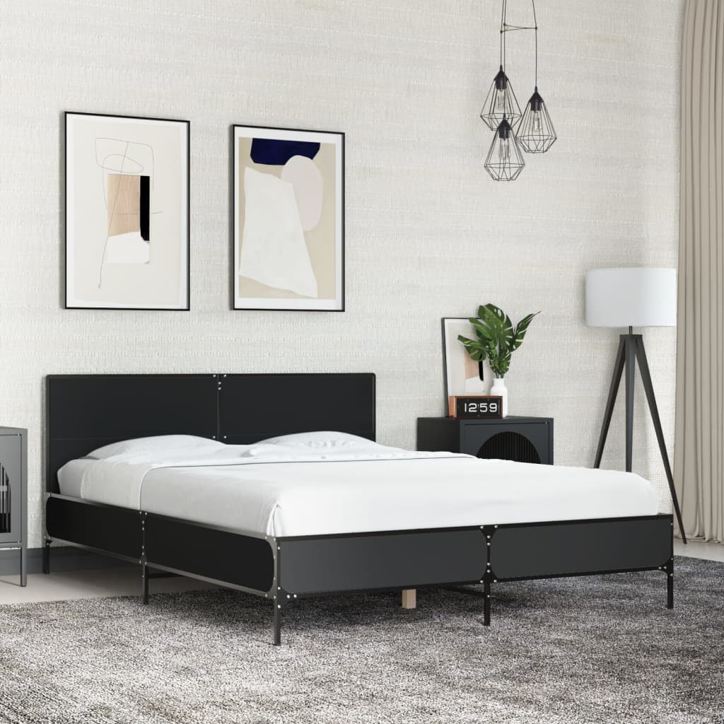 Bettgestell Schwarz 120x190 cm Holzwerkstoff und Metall