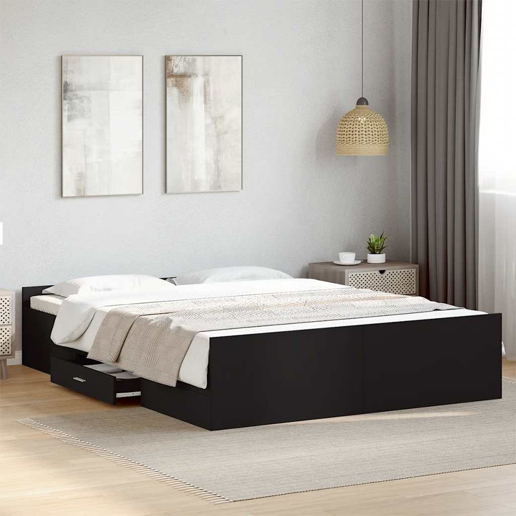 Bettgestell mit Schubladen Schwarz 150x200 cm Holzwerkstoff
