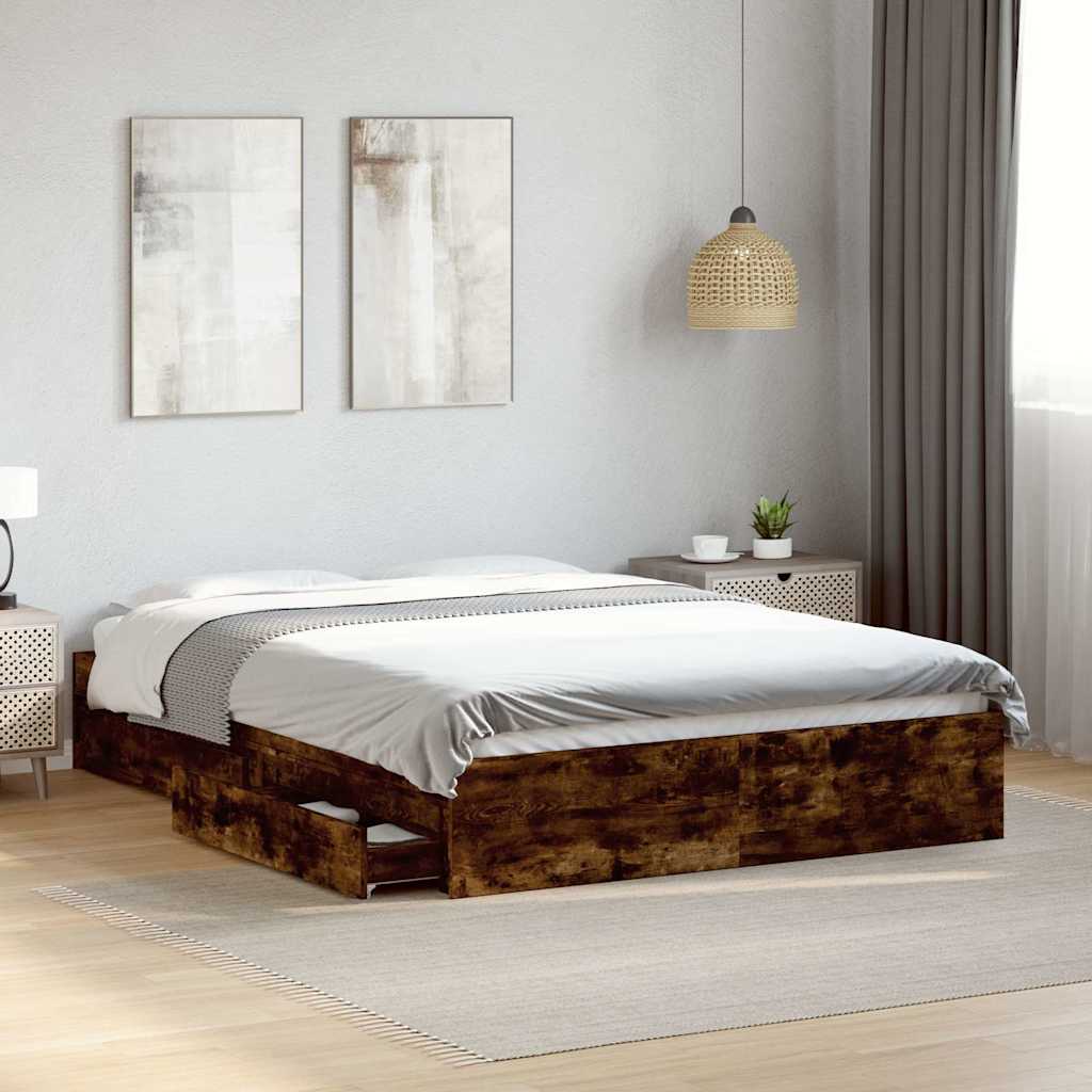 Bettgestell mit Schubladen Räuchereiche 140x200cm Holzwerkstoff