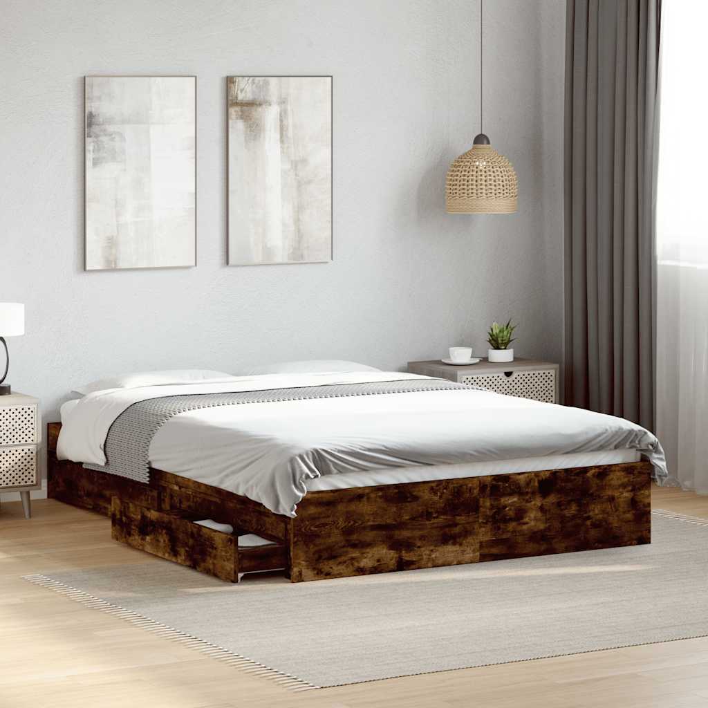Bettgestell mit Schubladen Räuchereiche 135x190cm Holzwerkstoff