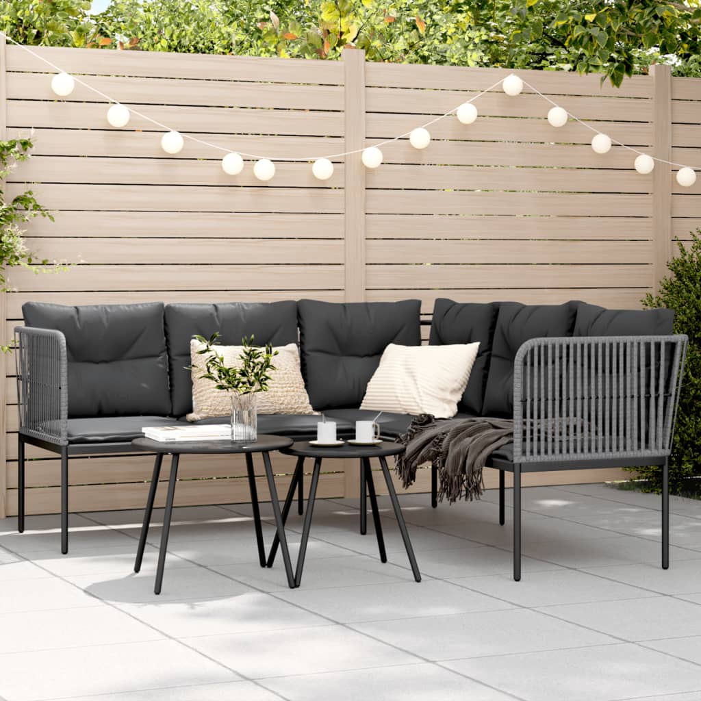 Gartensofa in L-Form mit Kissen Schwarz Stahl und Textilene