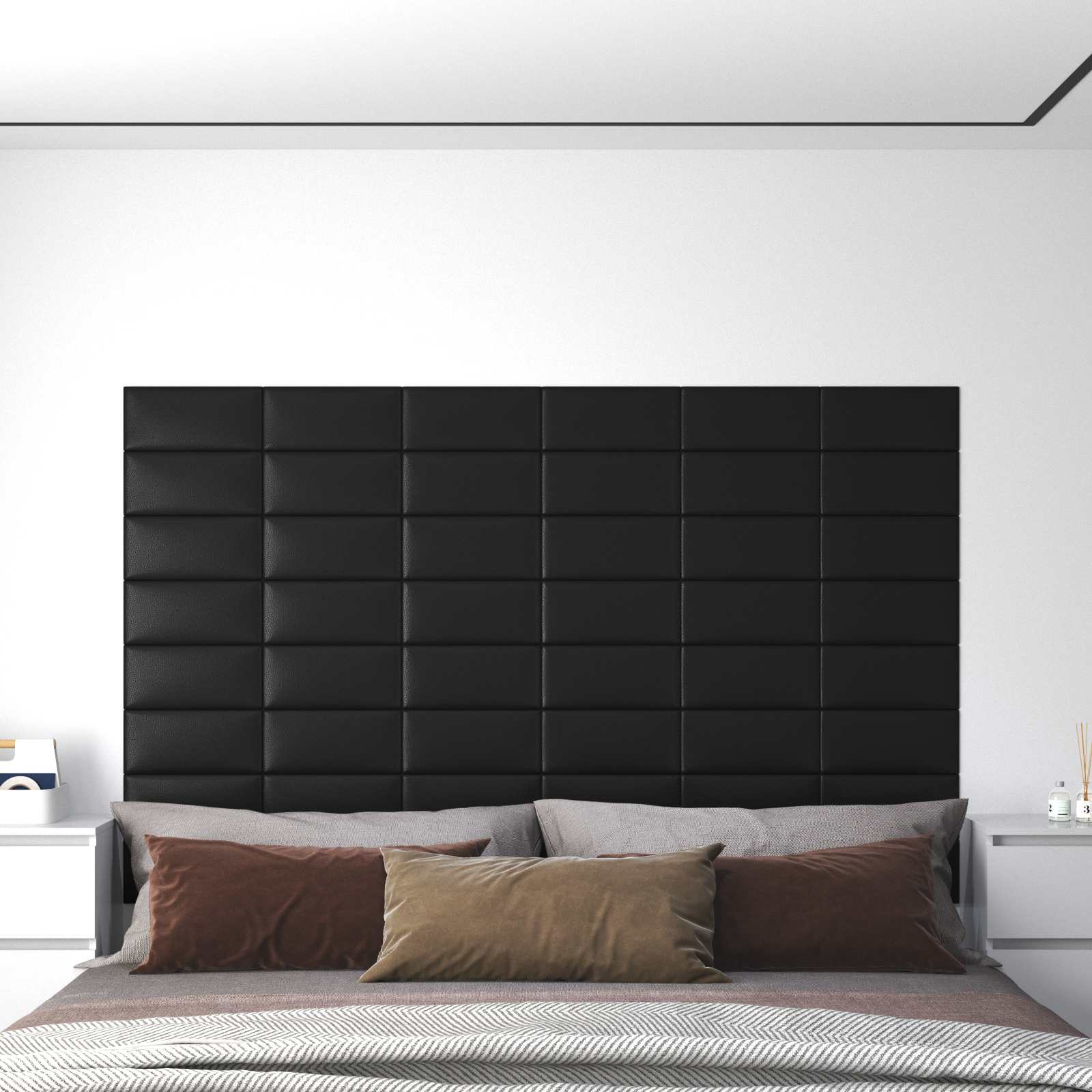 Wandkopfteilen 12 stk. 30 x 15 cm Schwarz Stoff