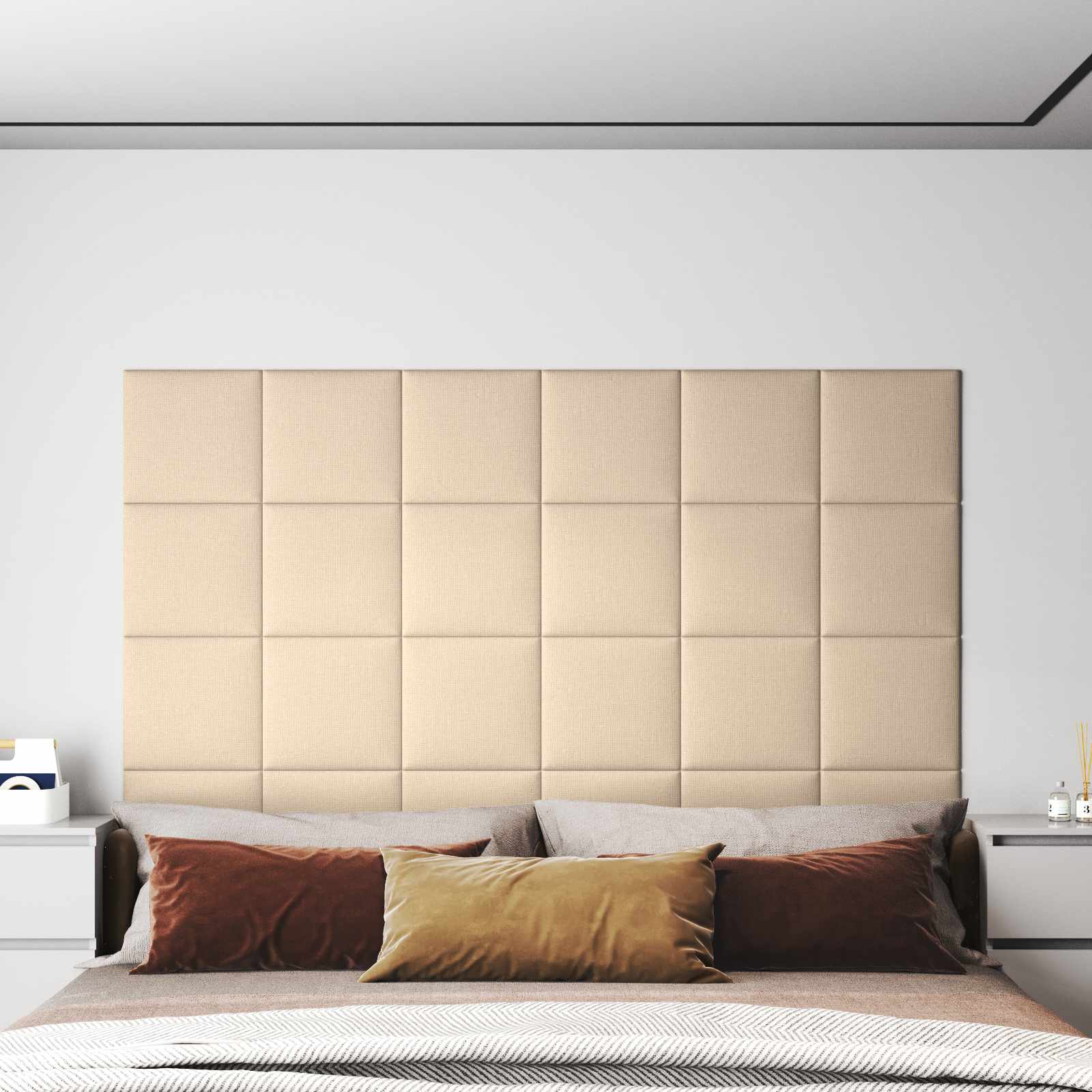 Wandkopfteilen 12 stk. 30 x 30 cm Creme Stoff