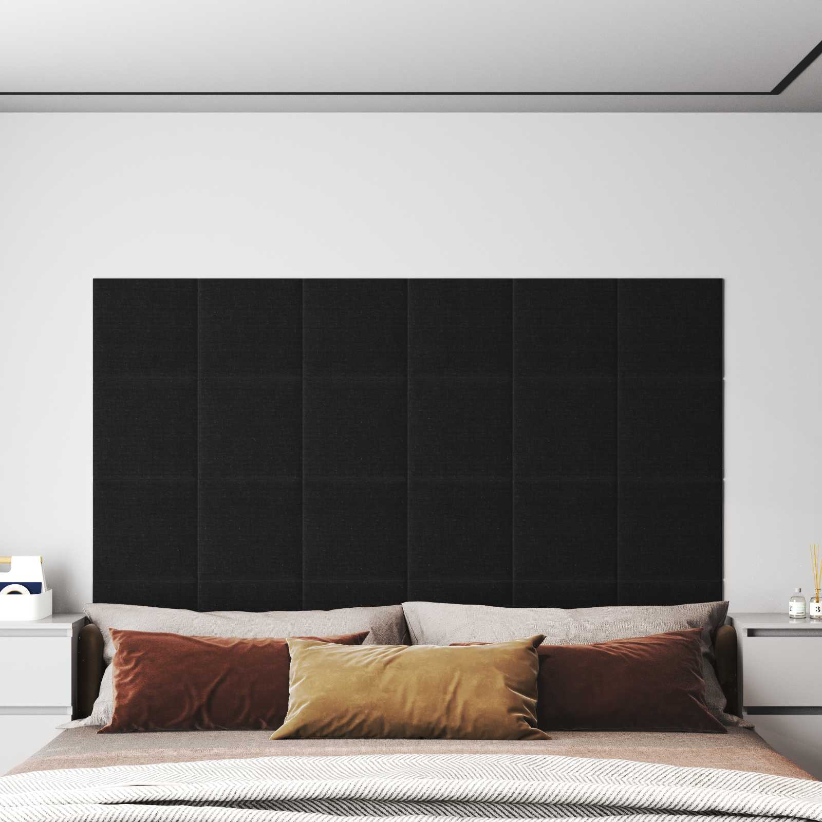 Wandkopfteilen 12 stk. 30 x 30 cm Schwarz Stoff