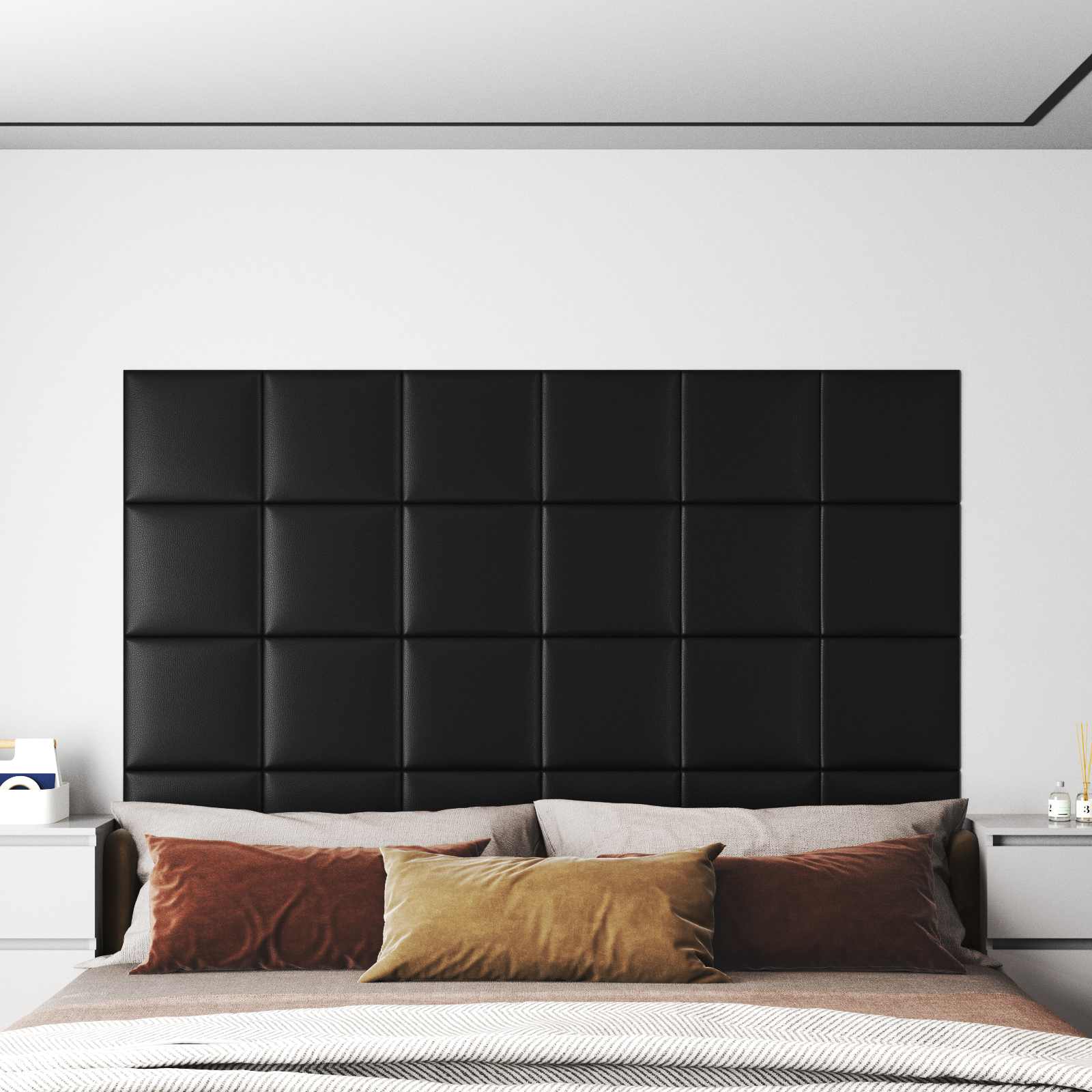 Wandkopfteilen 12 stk. 30 x 30 cm Schwarz Stoff