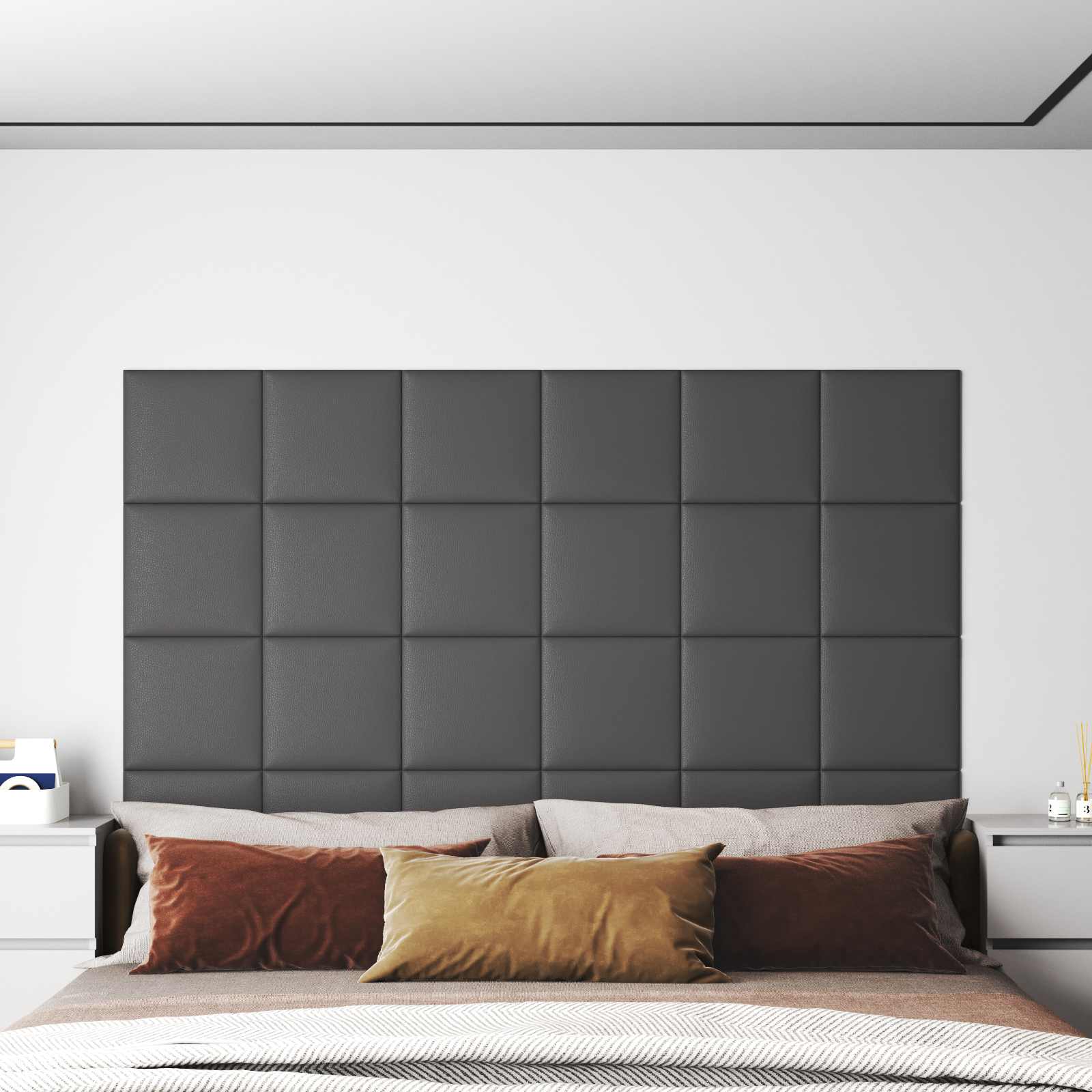 Wandkopfteilen 12 stk. 30 x 30 cm Grau Stoff