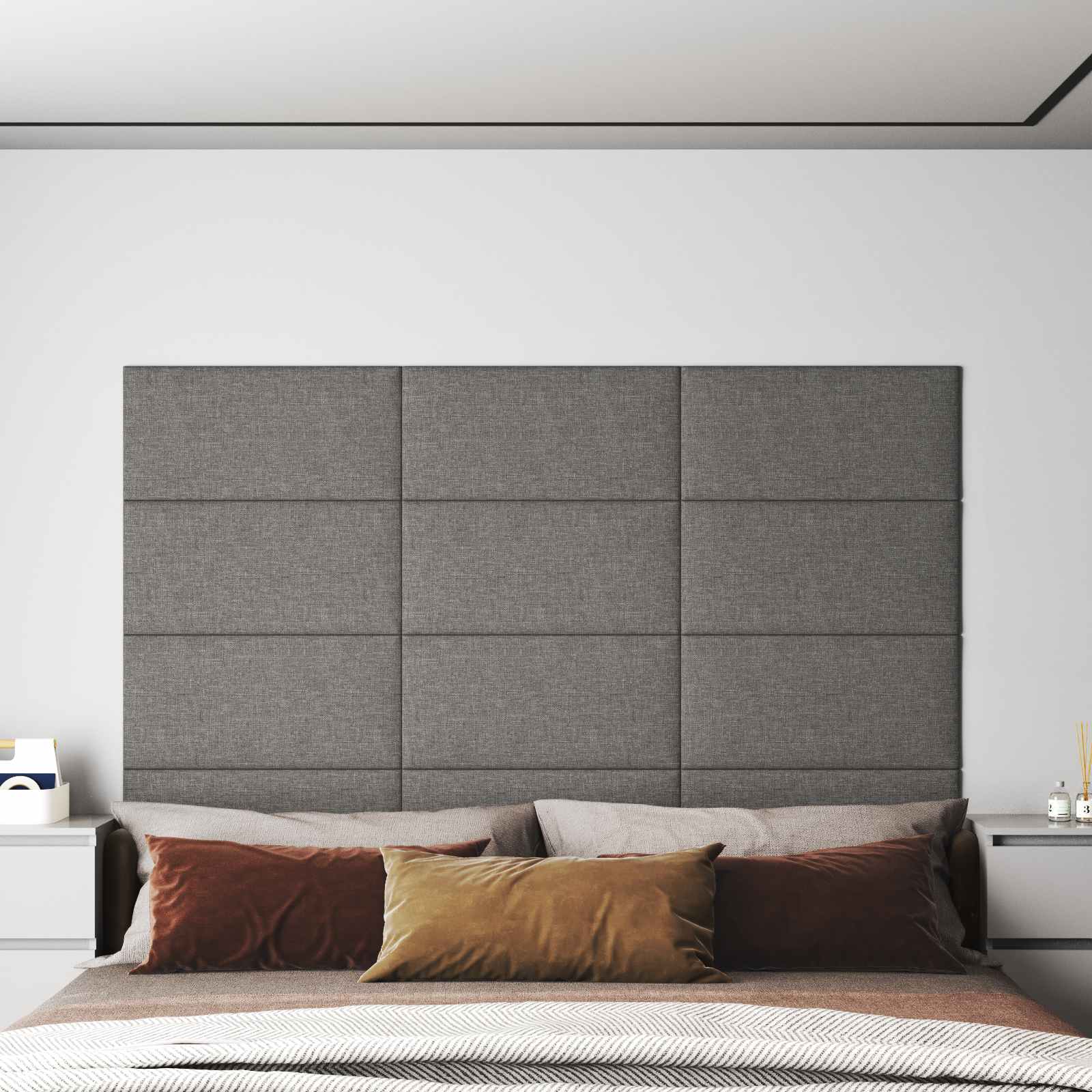 Wandkopfteilen 12 stk. 60 x 30 cm Hellgrau Stoff