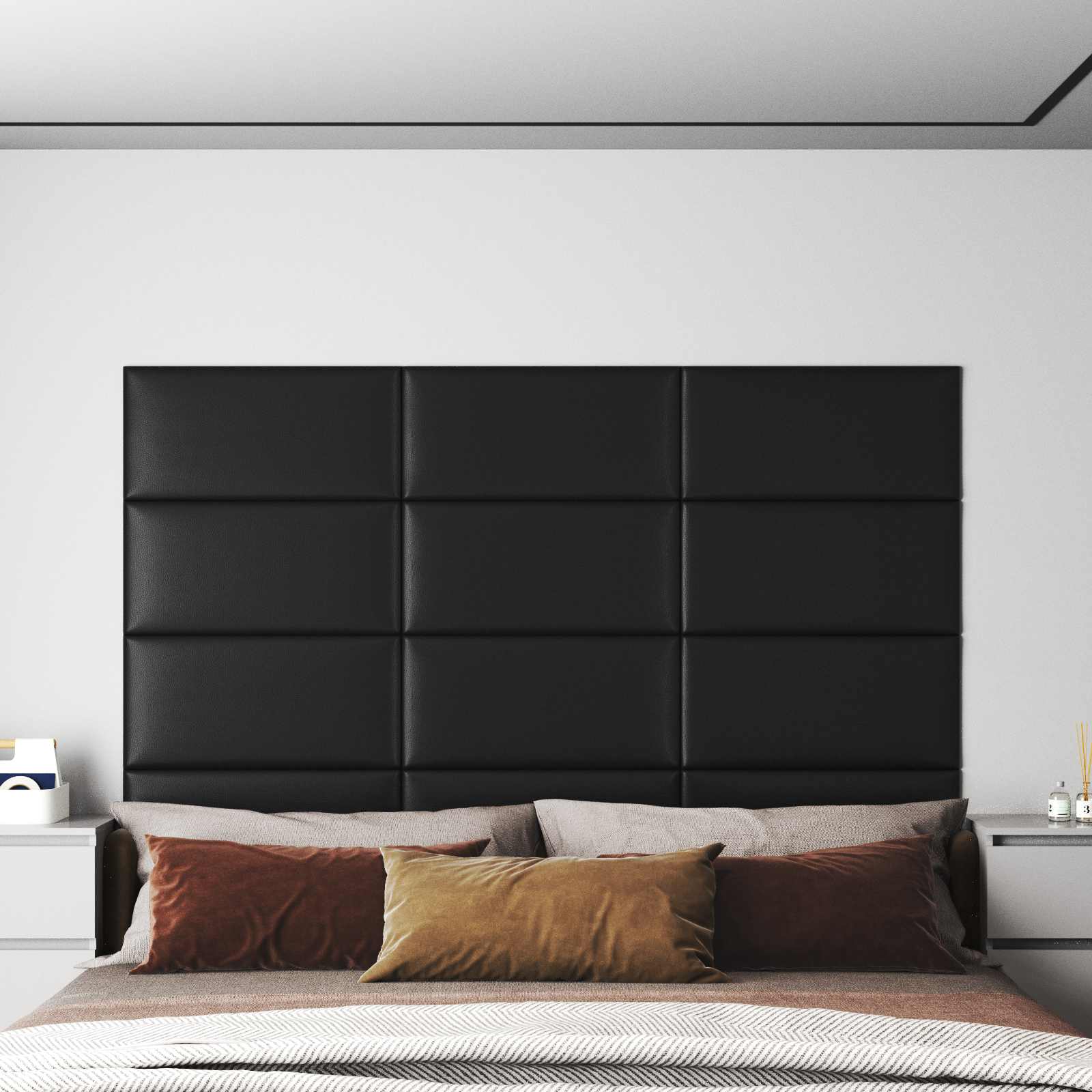 Wandkopfteilen 12 stk. 60 x 30 cm Schwarz Stoff