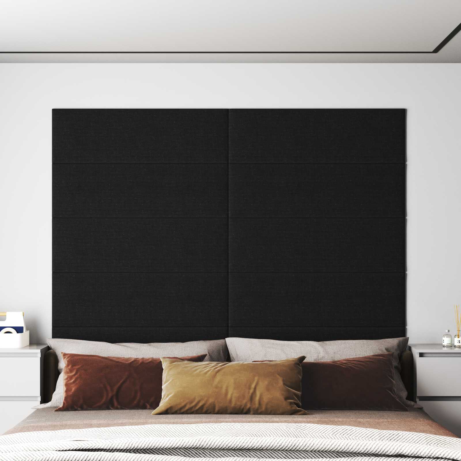 Wandkopfteilen 12 stk. 90 x 30 cm Schwarz Stoff